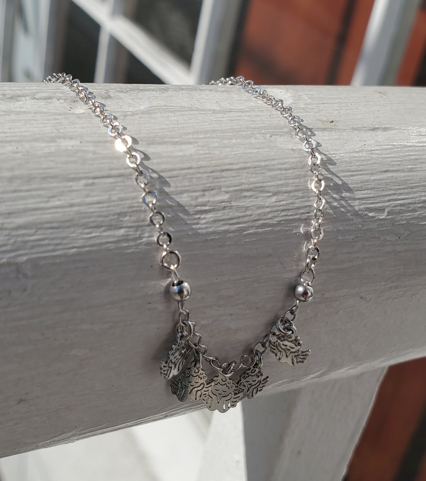 925 Sterling Silver Beaded Angel Dangle Anklet 9-10"
