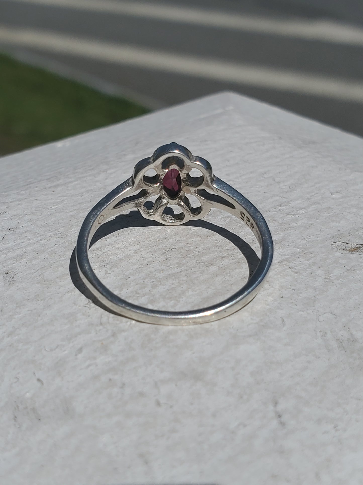 925 Sterling Silver Rhodolite Garnet Marquise Solitare Ring