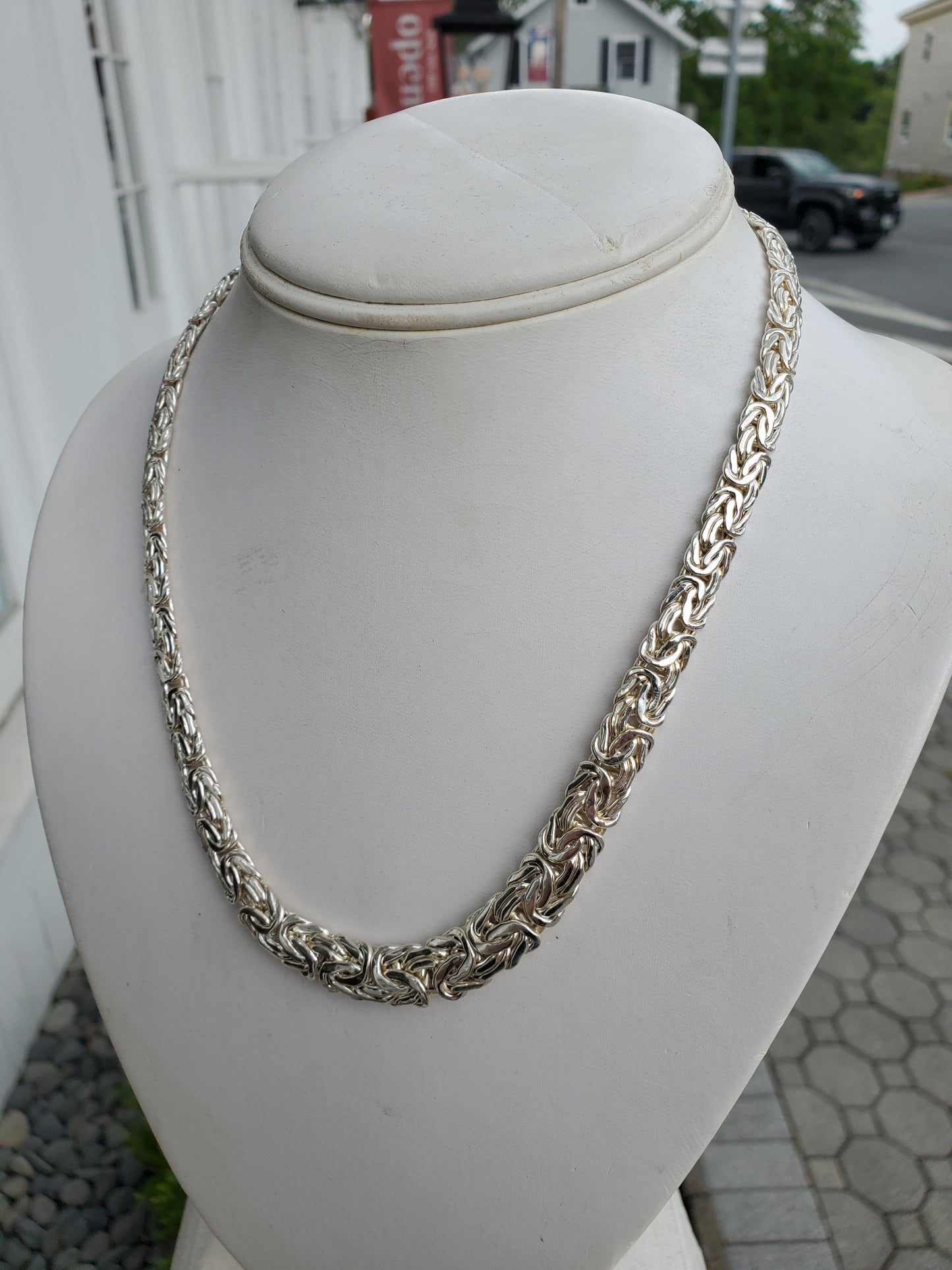 925 Sterling Silver Handmade in Turkey 🇹🇷 Graduated Flat Byzantine link Necklace Chain