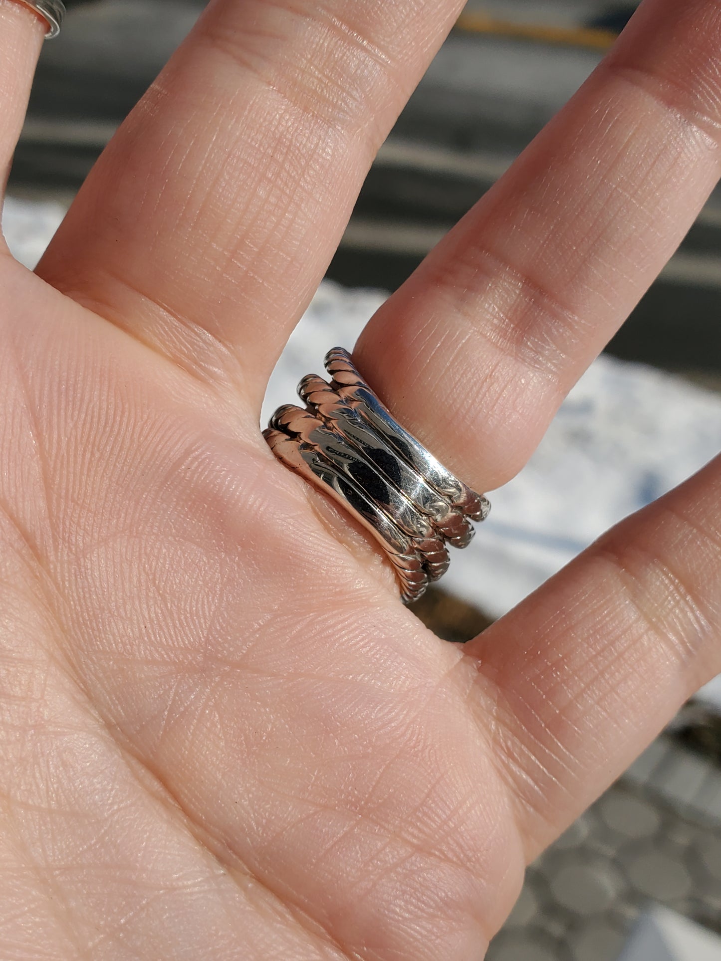 925 Sterling Silver Designer David Yurman 4-Row Confetti Twisted Cable Diamond Ring