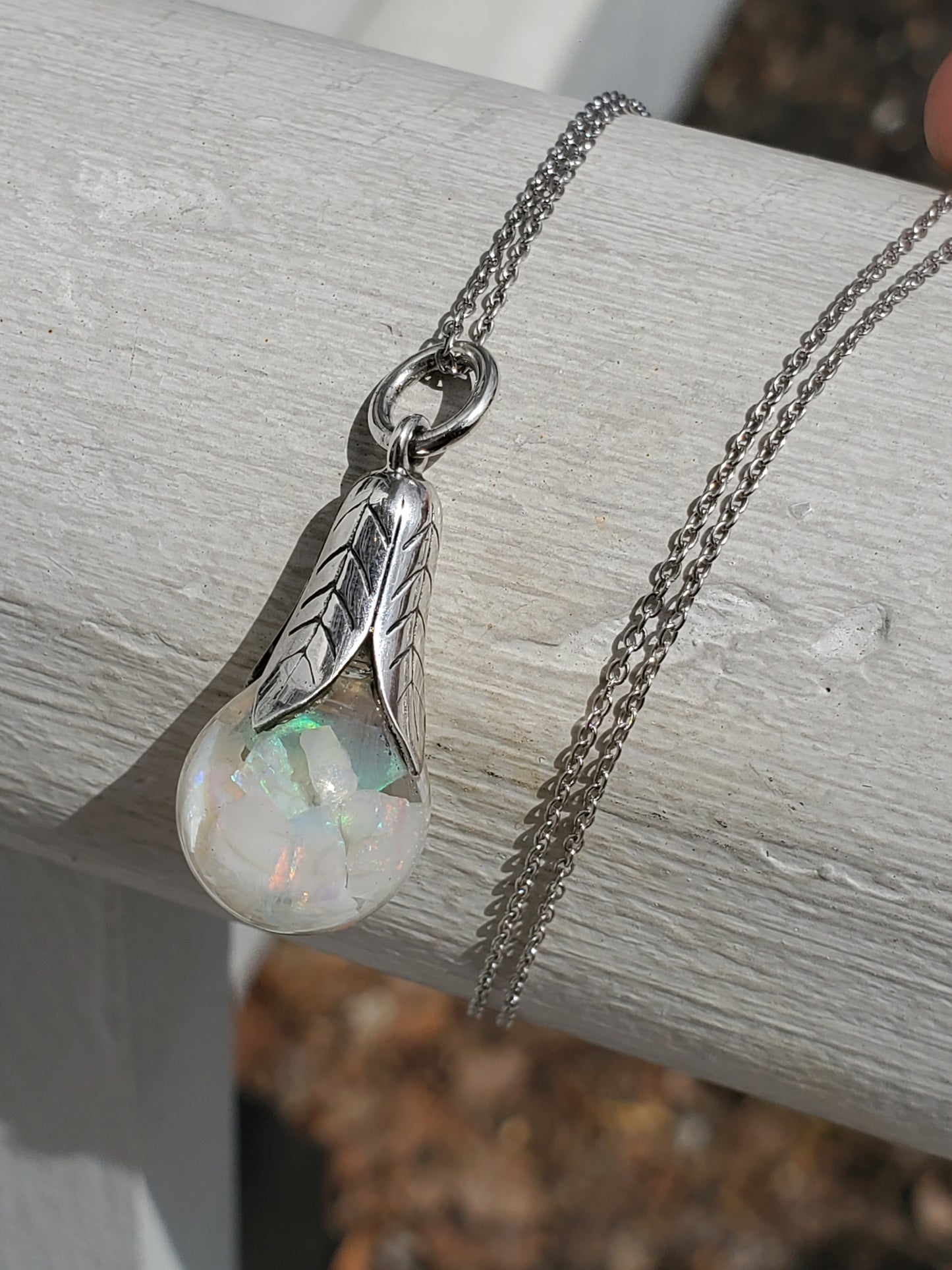 925 Sterling Silver Vintage Glass Floating Opal Necklace