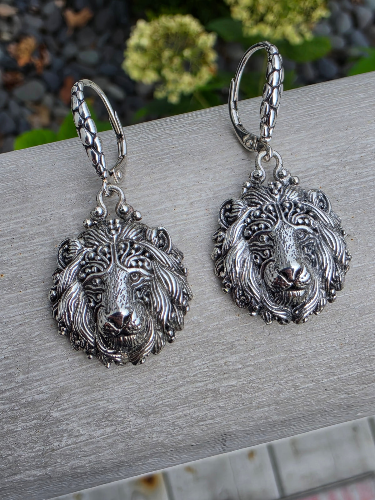 925 Sterling Silver Designer Sarda Lion Lioness Dangling Earrings