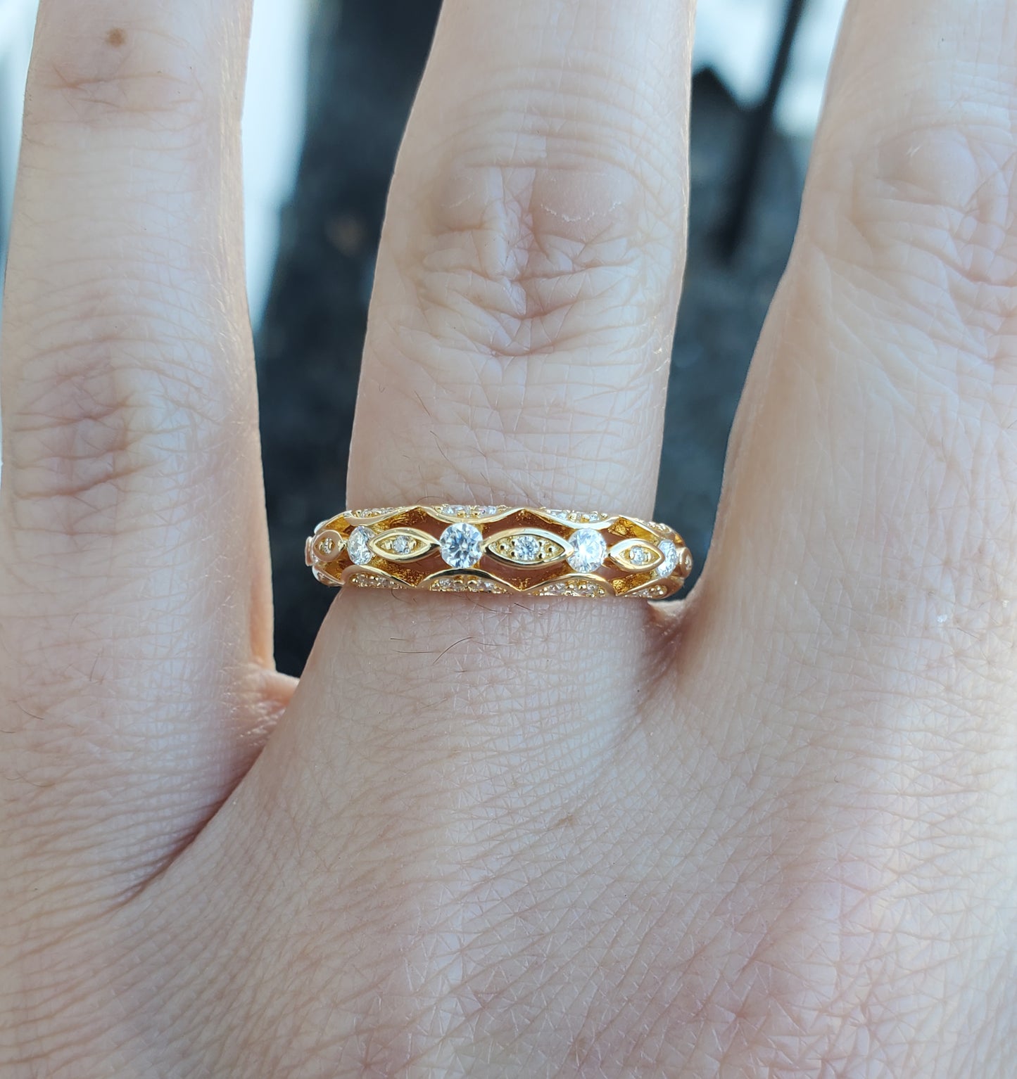 925 Sterling Silver Vermeil Arabian Sunset Moissanite Diamond Band Ring