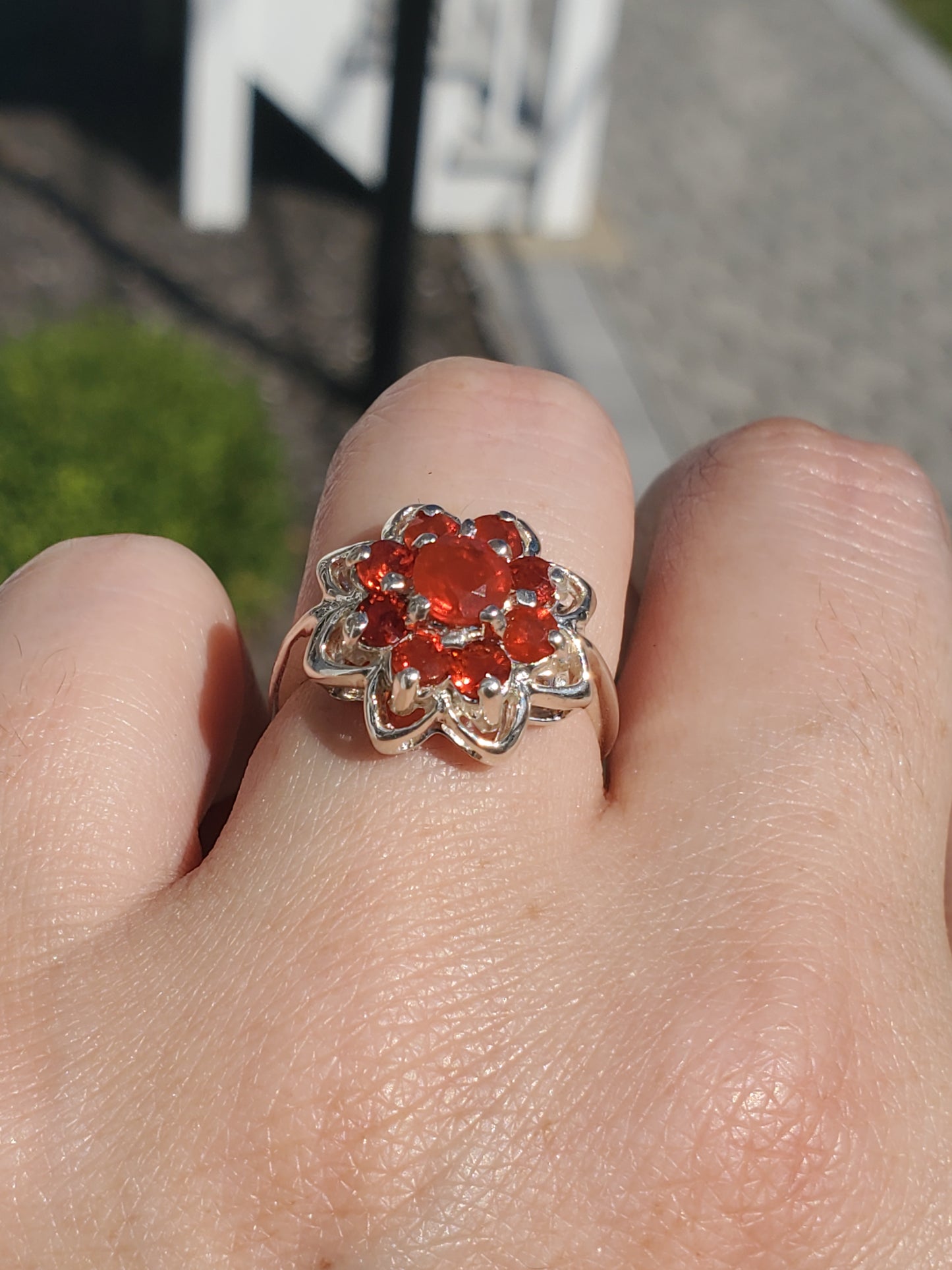 925 Sterling Silver Tangerine Zirconia Flower Cluster Ring