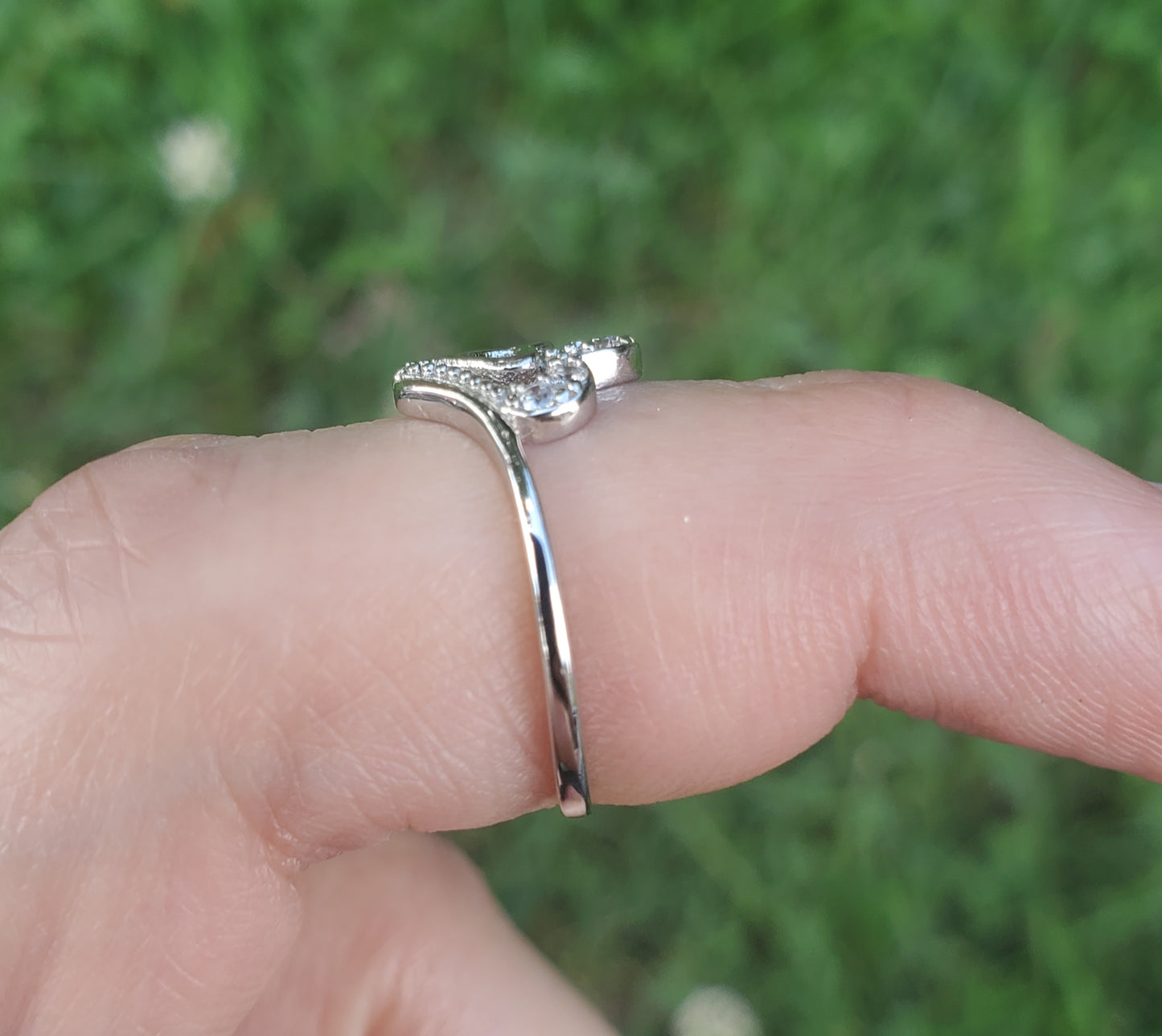 925 Sterling Silver Heart ❤️ Zirconia Adjustable Toe/ Mid-Finger Ring