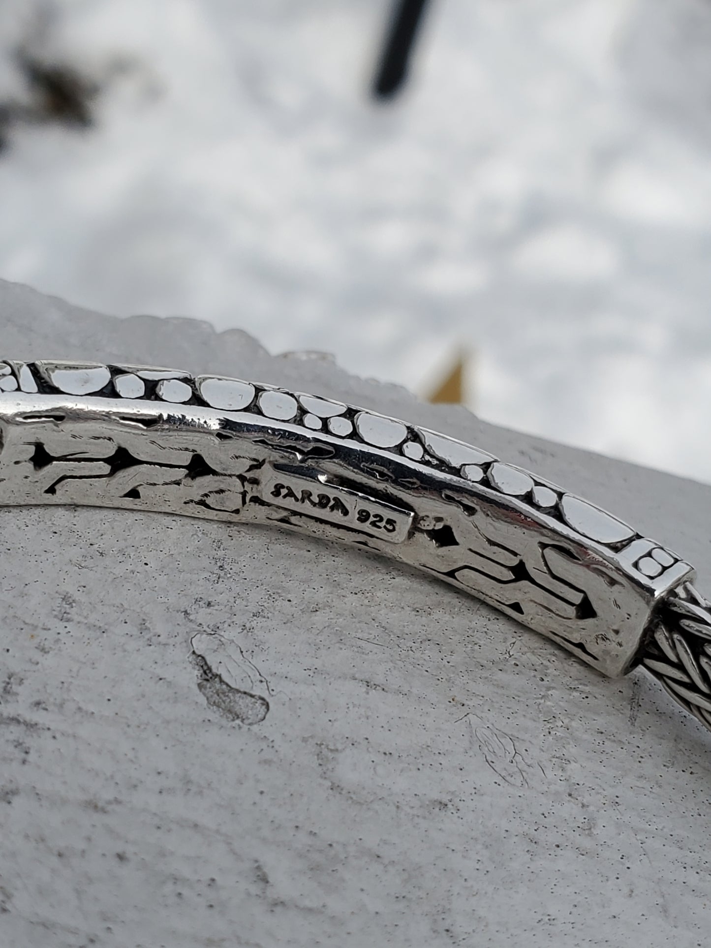 925 Sterling Silver Designer Sarda Kali Heavy Woven Textured Pebble Bar Bracelet