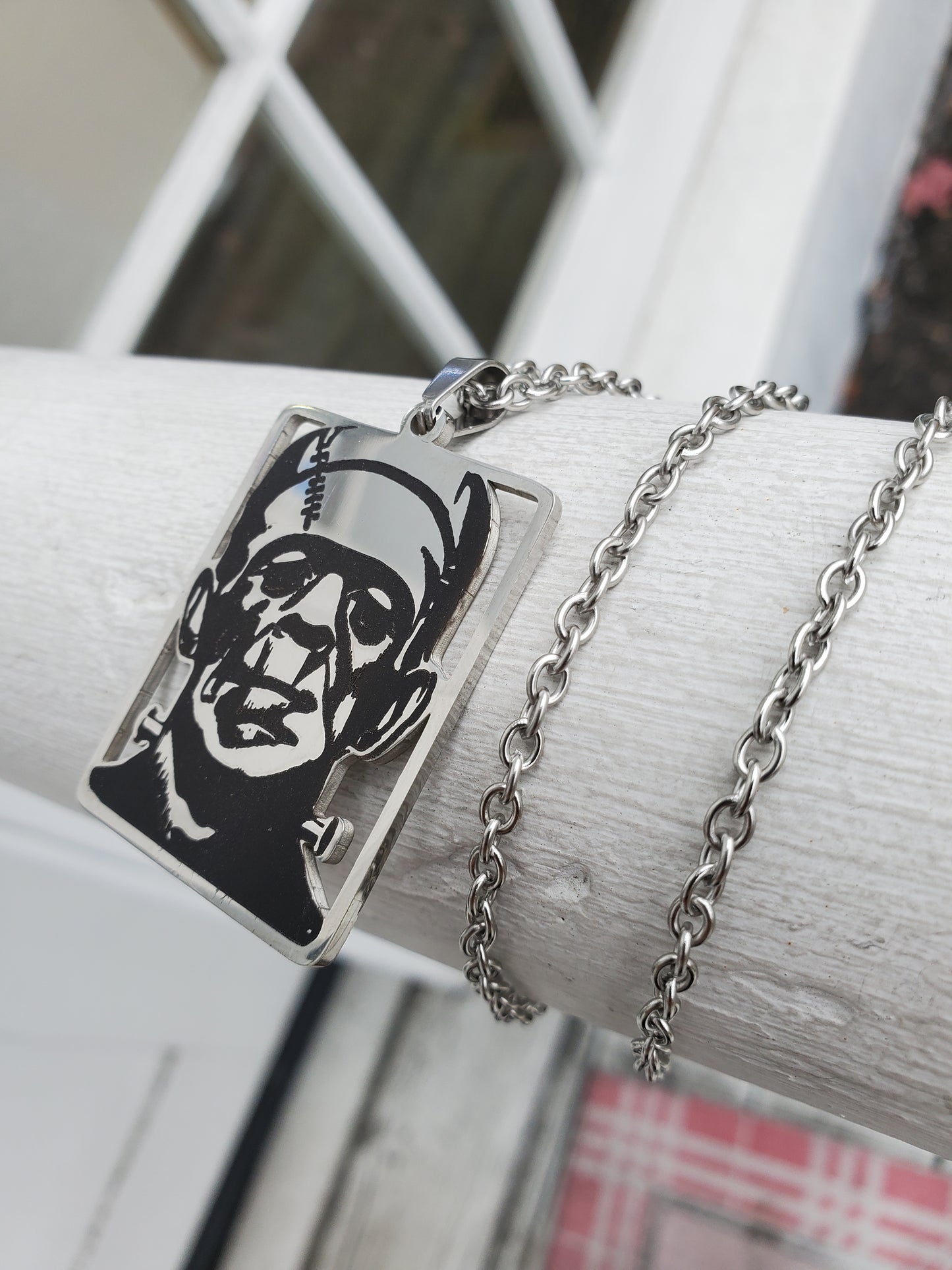 Stainless Steel Frankenstein Halloween Necklace