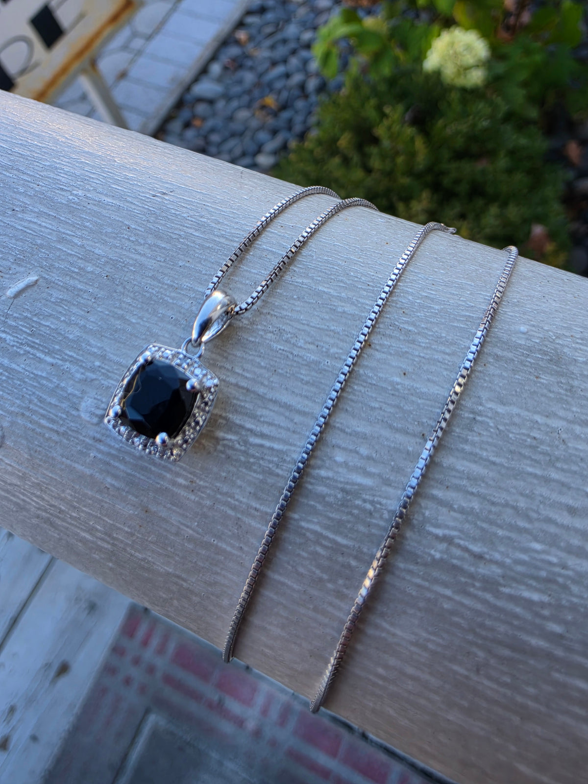 925 Sterling Silver Mini Albion Style Black Spinel & CZ Halo Necklace