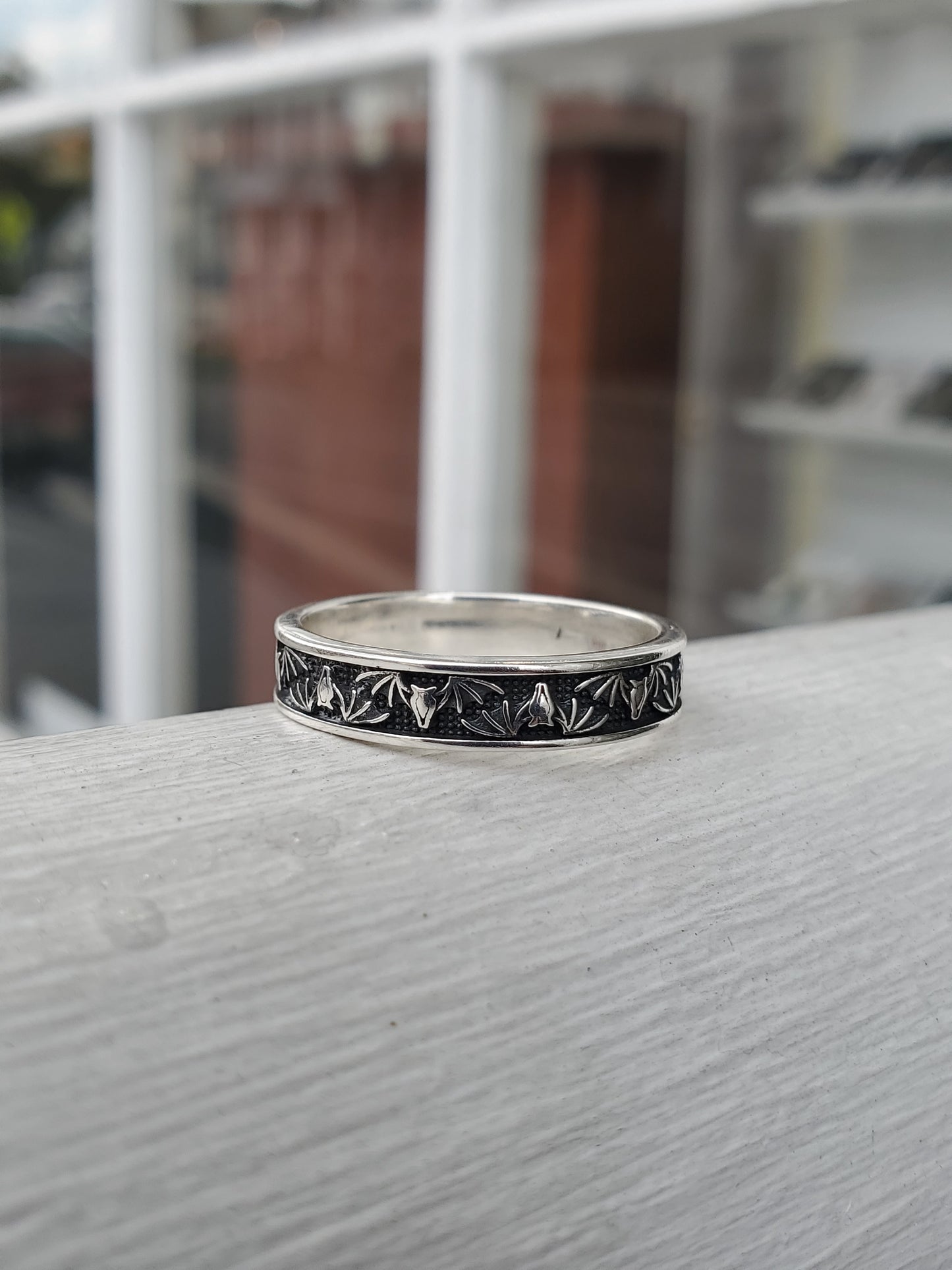 925 Sterling Silver Halloween Bats Oxydized Eternity Band Ring