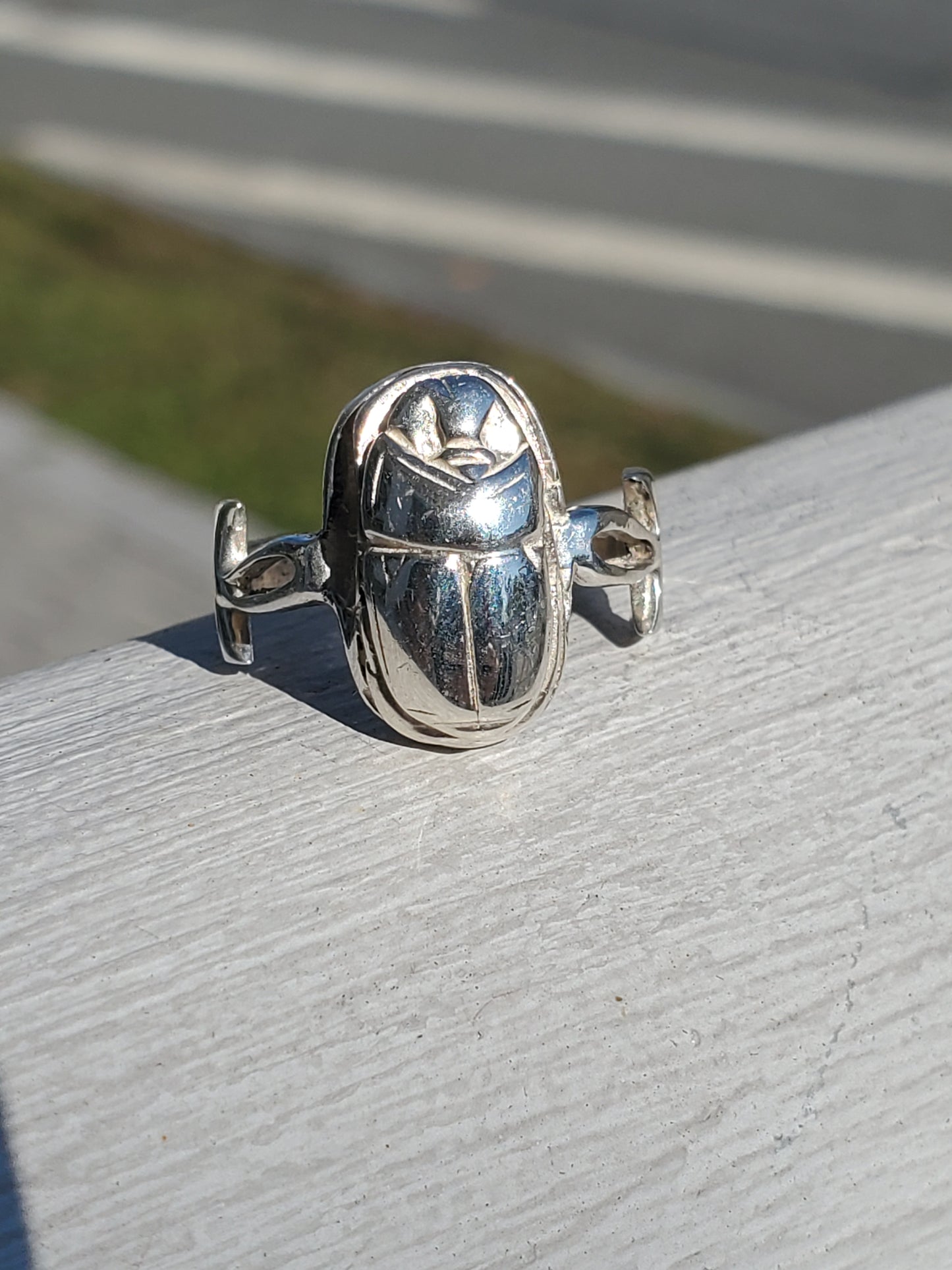 925 Sterling Silver Egyptian Scarab Onk Ankh Hieroglyphics Ring