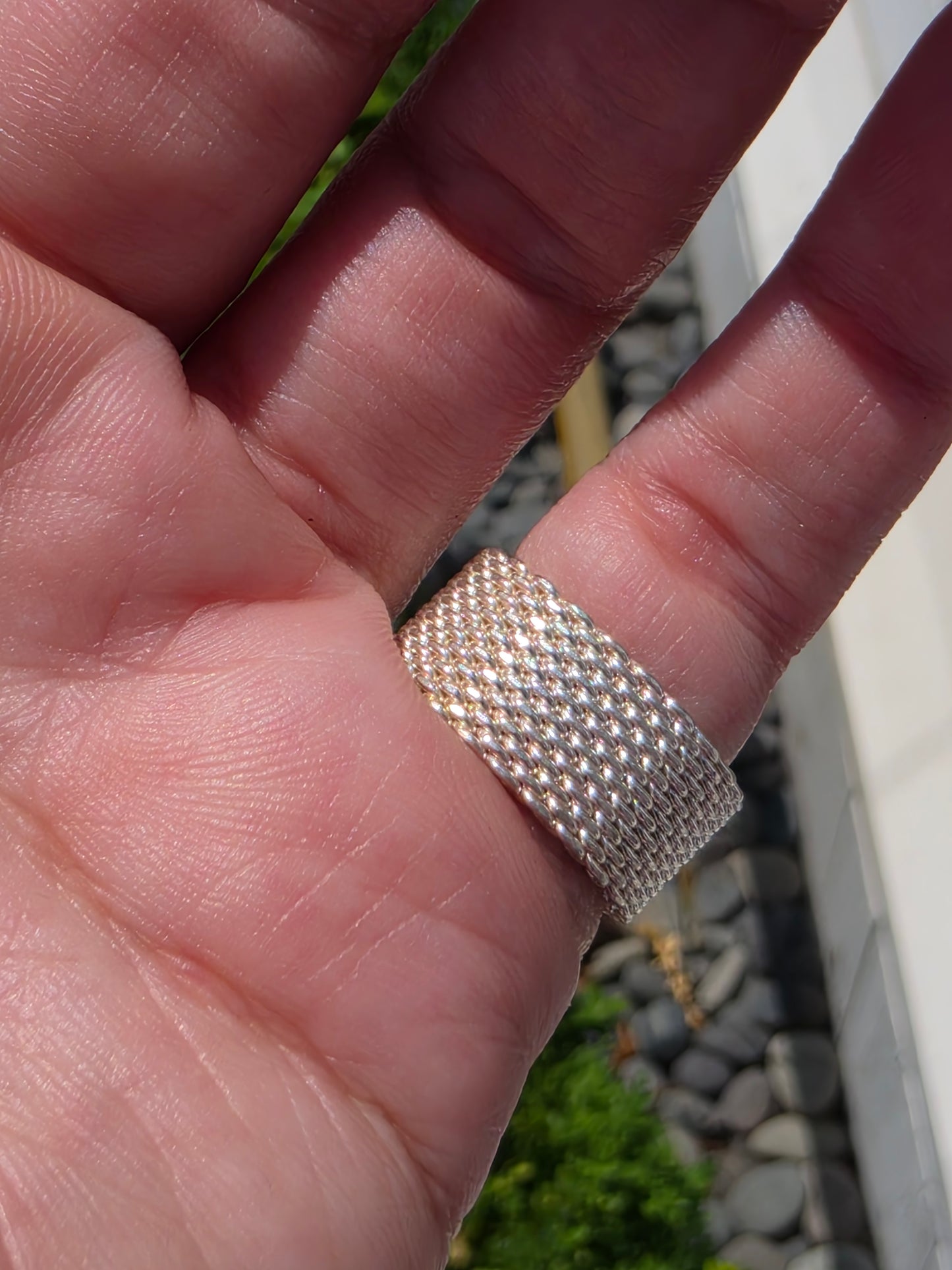 925 Sterling Silver Tiffany Style Sommerset Mesh Wide Band Ring