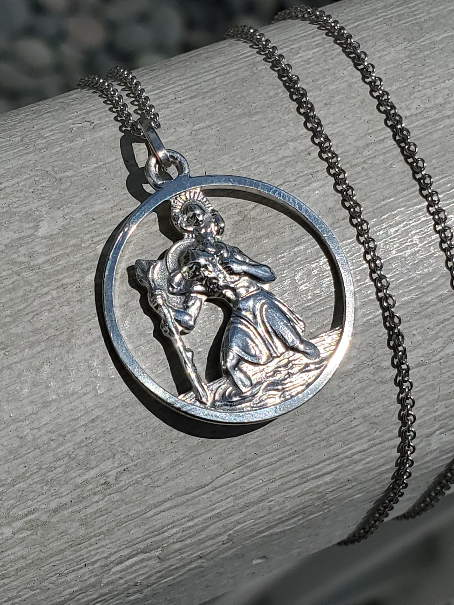 925 Sterling Silver Saint Christopher Openwork Medallion Pendant Charm Necklace