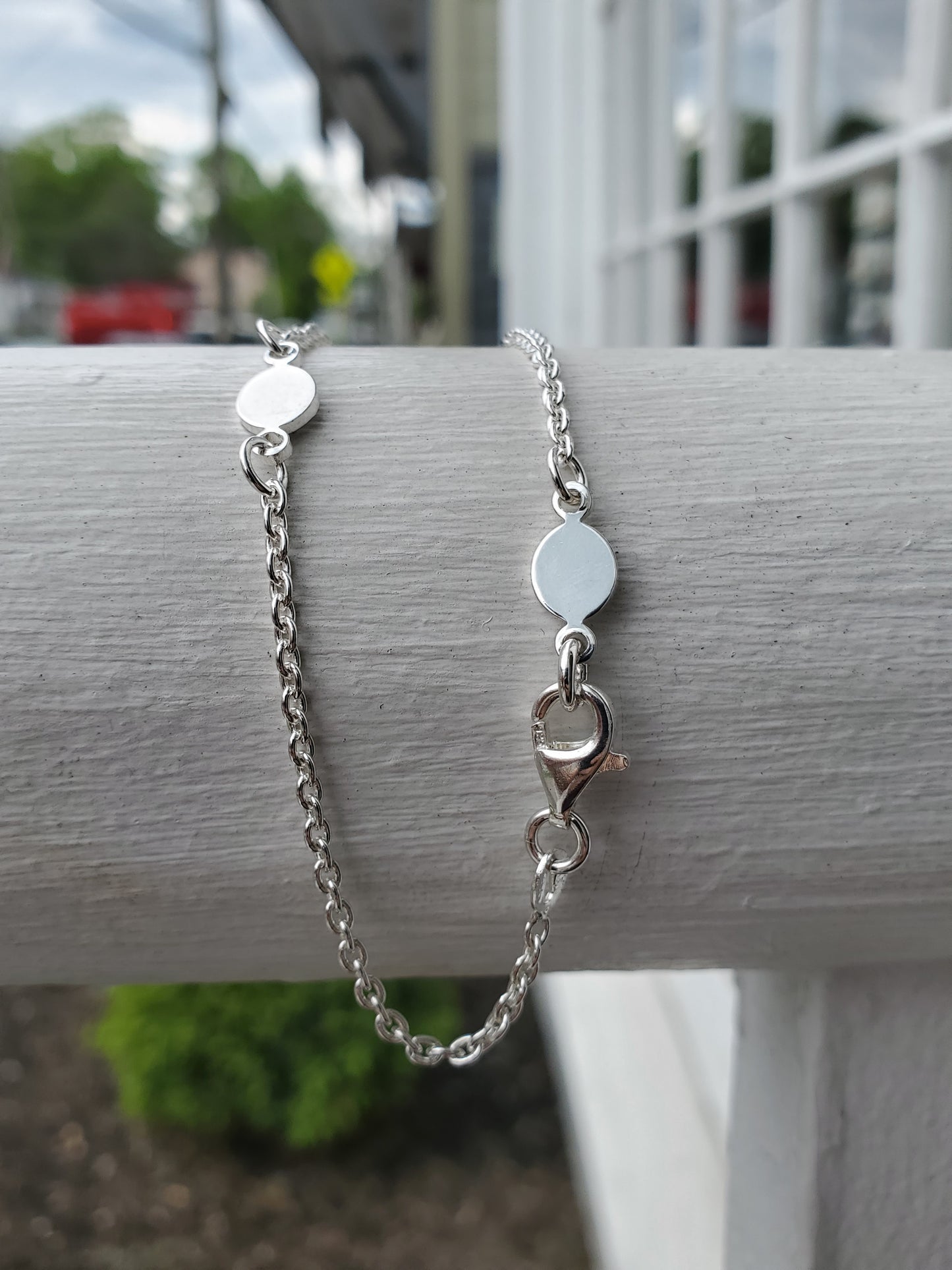 925 Sterling Silver Oval Signet Charm Anklet / Ankle Bracelet 9.75”