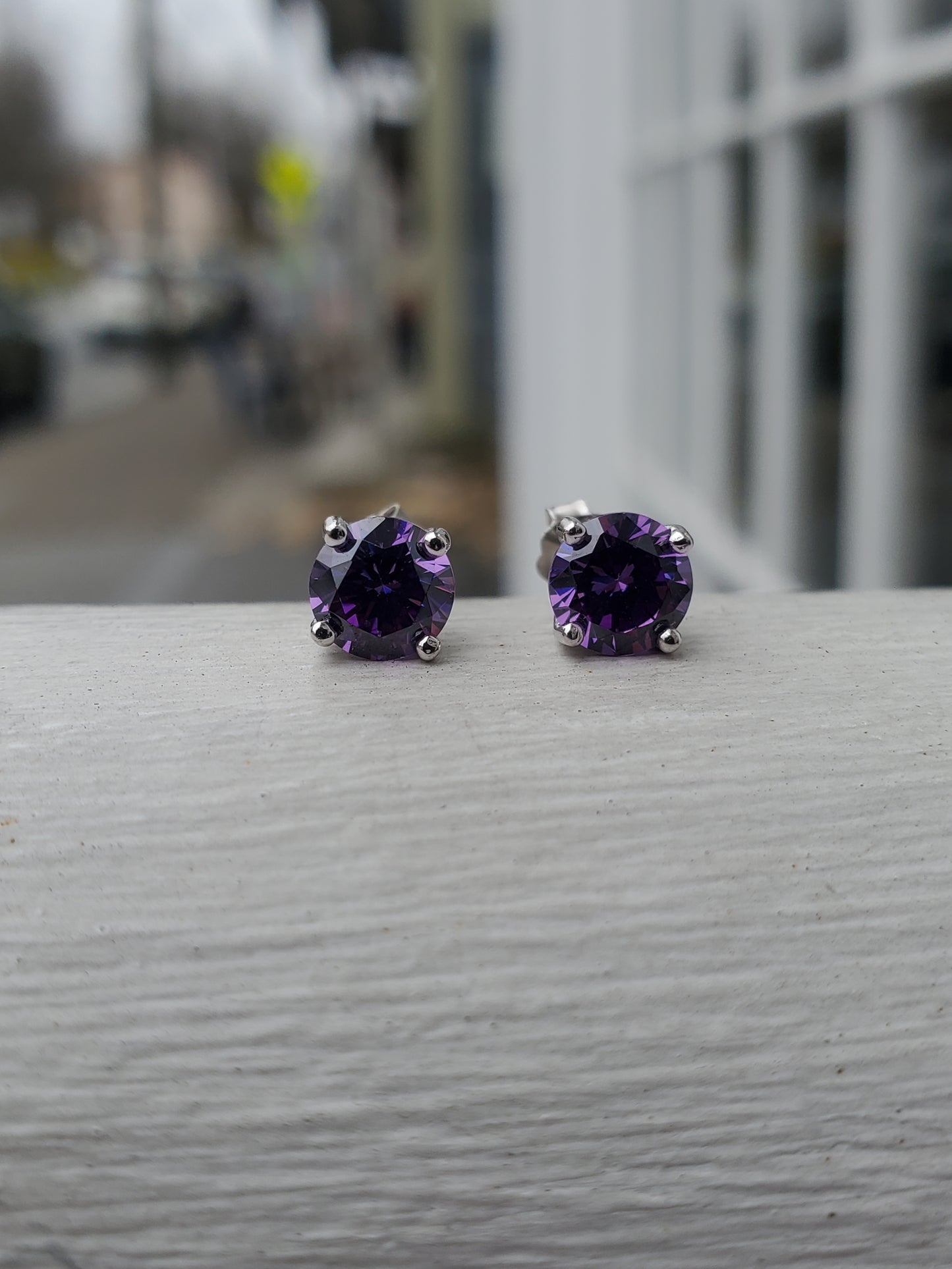 925 Sterling Silver 2.00 tcw 6mm Simulated Amethyst Stud Earrings