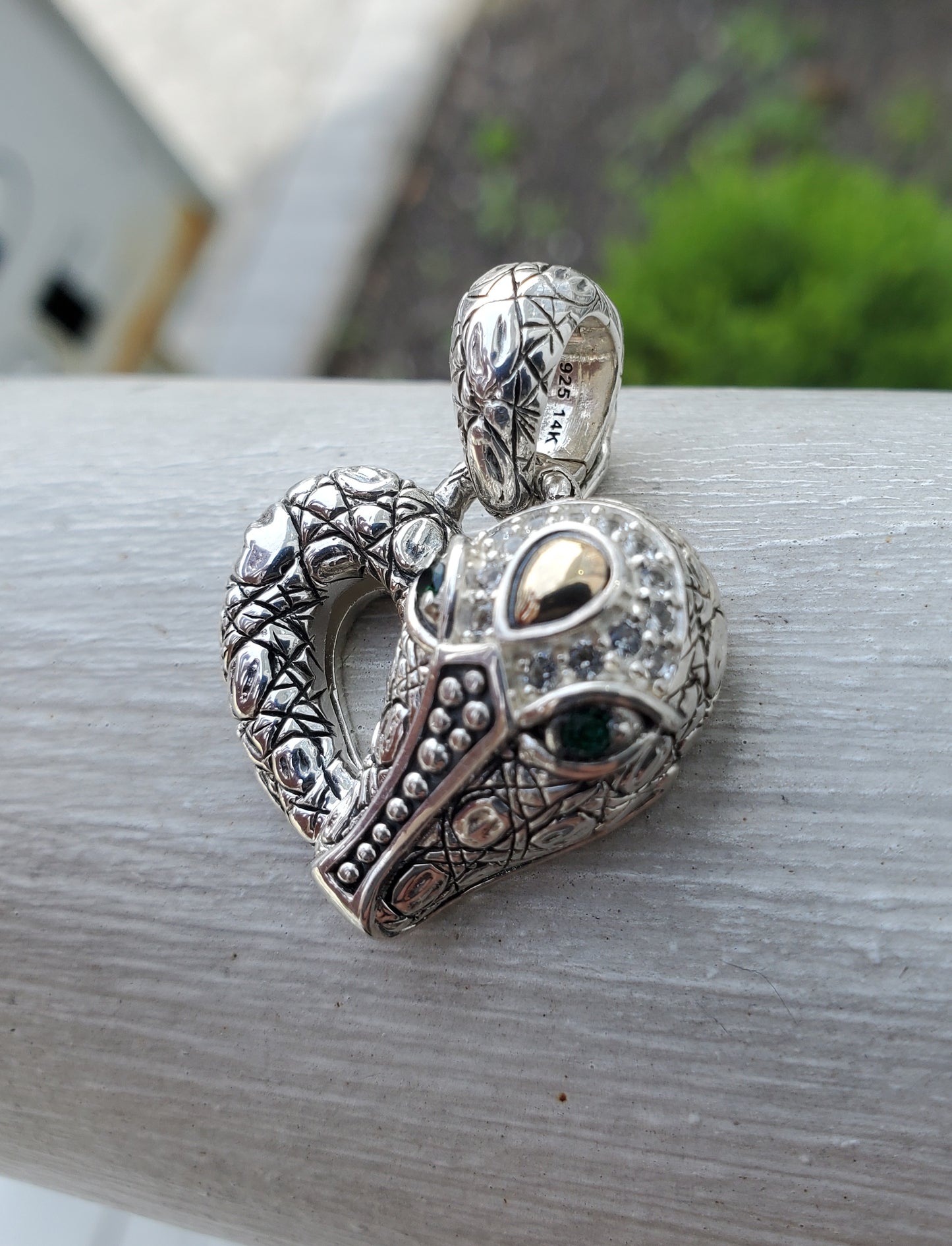 925 Sterling Silver & 14k Gold Designer John Hardy JAI Alligator Crocodile Head Heart Charm Pendant