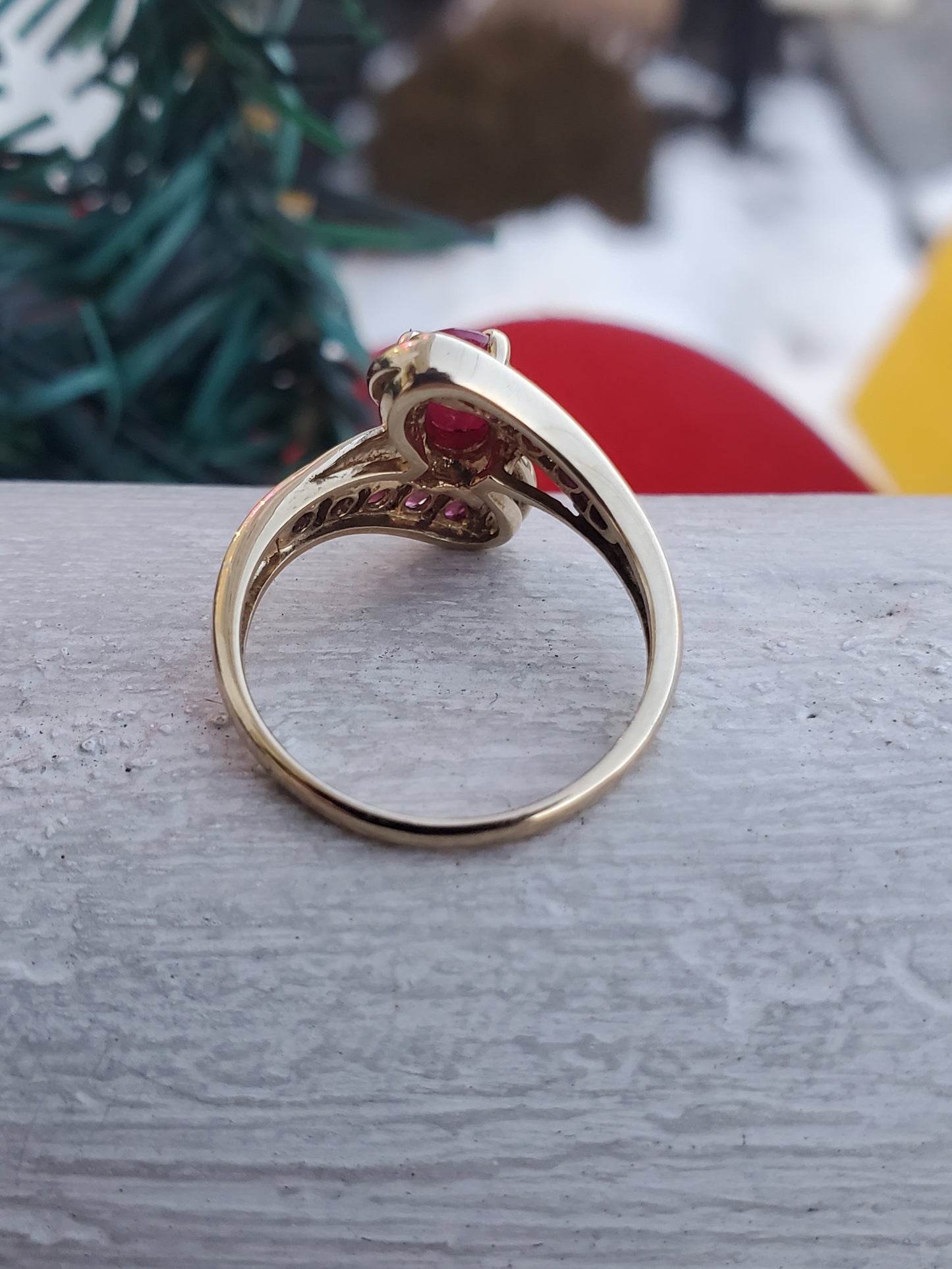 10k Solid Gold Natural Oval Ruby Bypass Ring