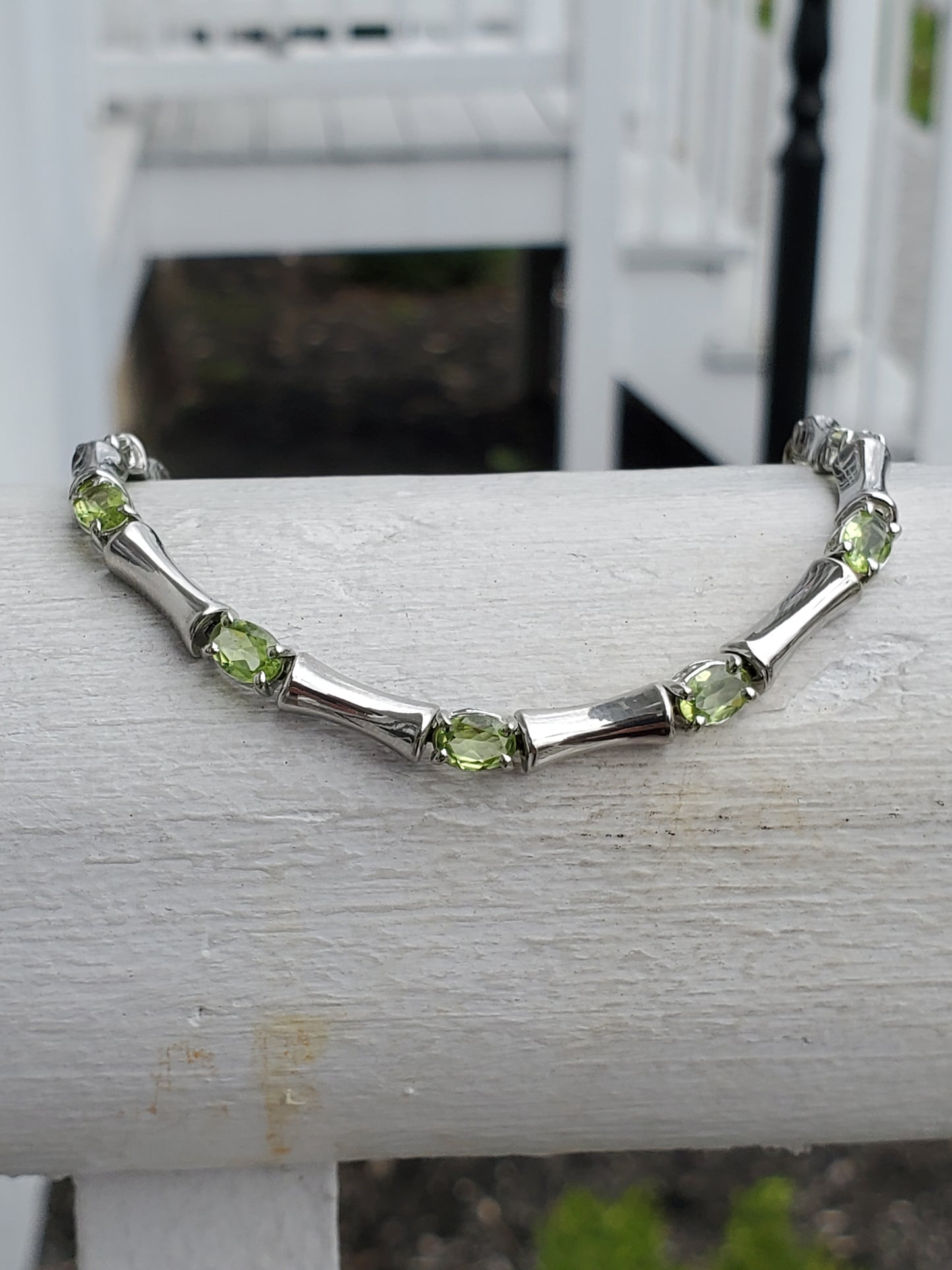 925 Sterling Silver Natural Peridot Bone Link Bracelet