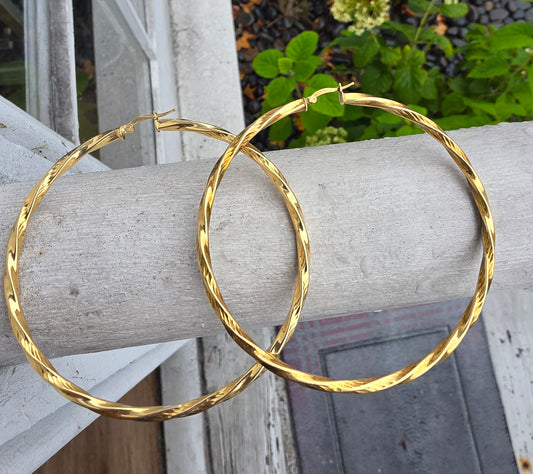925 Sterling Silver Vermeil Ladies Large Twisted Hoop Earrings