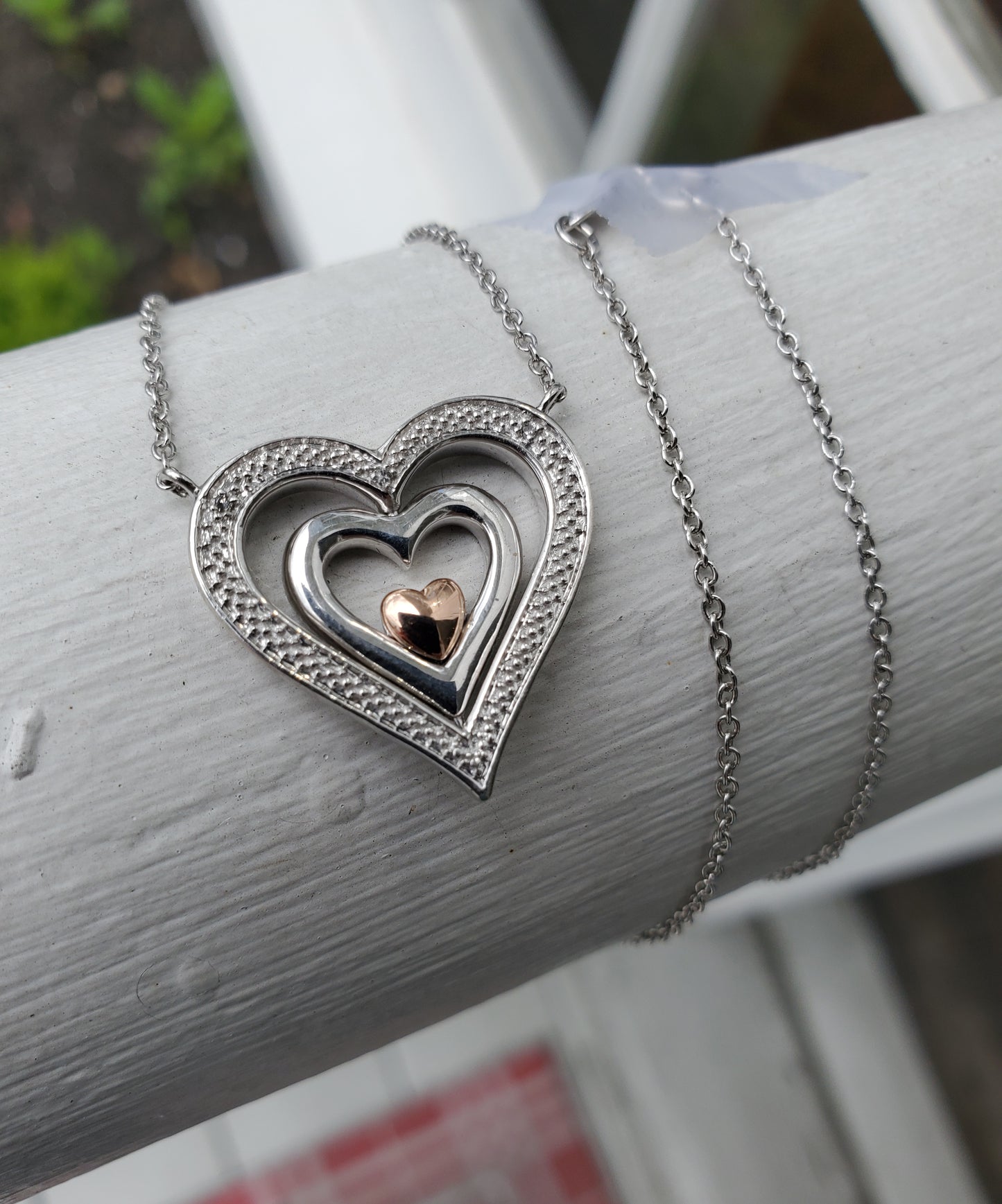 925 Sterling Silver & 14k Gold  Helzberg Diamond Double Heart "I Am Loved" Necklace