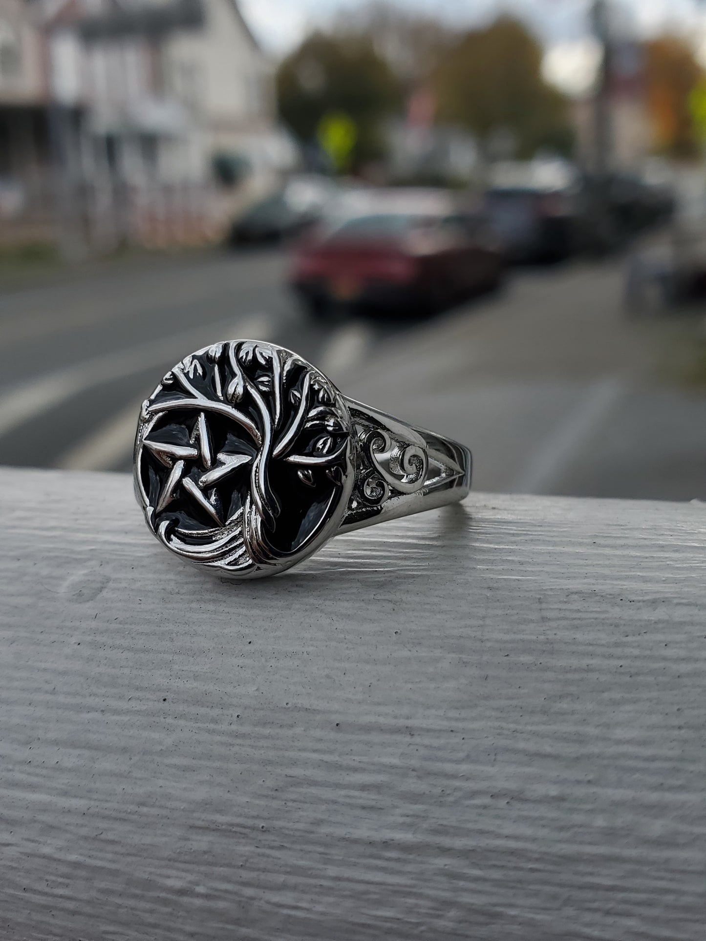 925 Sterling Silver Nature's Balance Wiccan Star Tree Ring