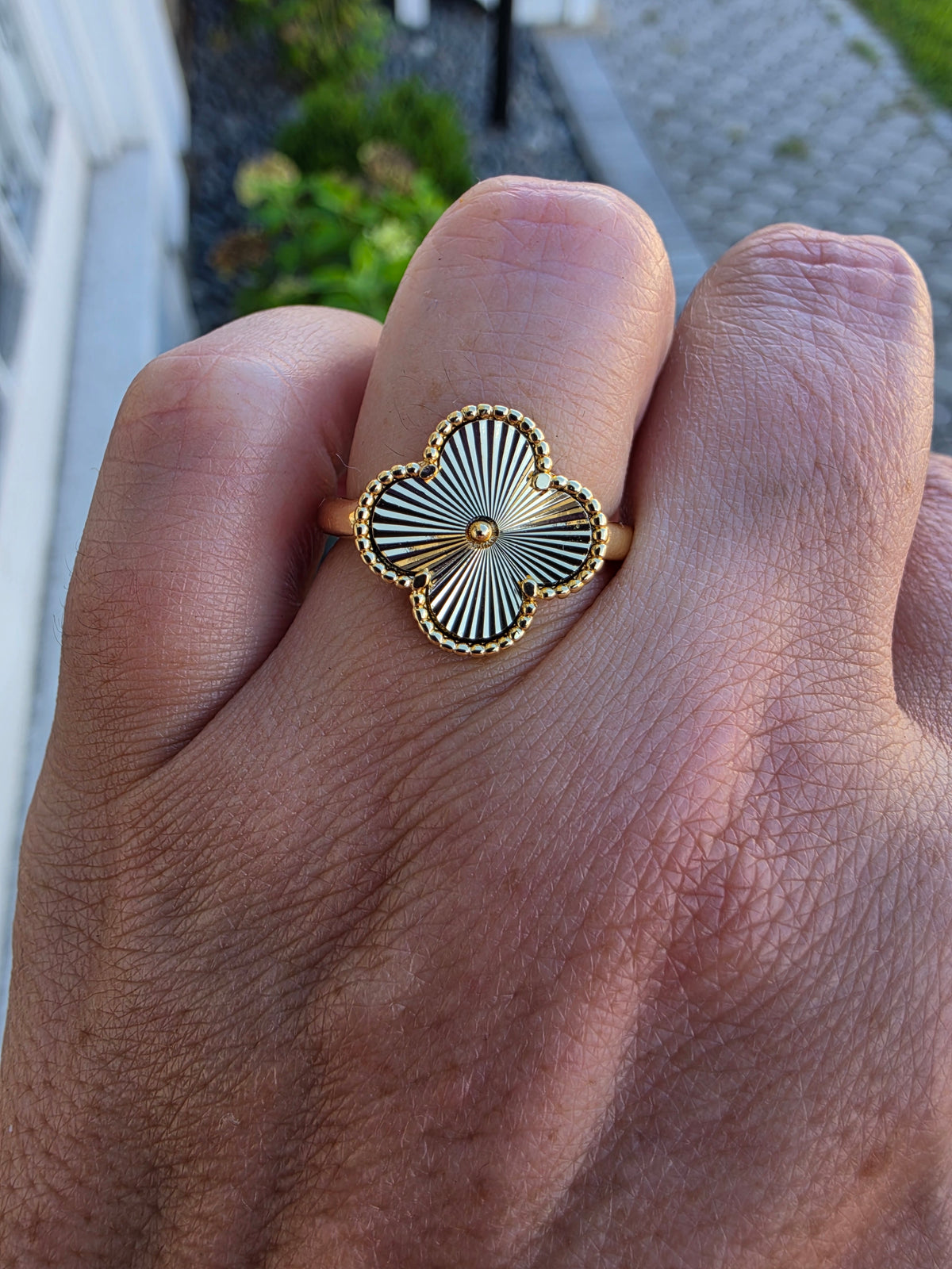 Gold Plated Sparkling Clover Ring & 7" Bangle bracelet set