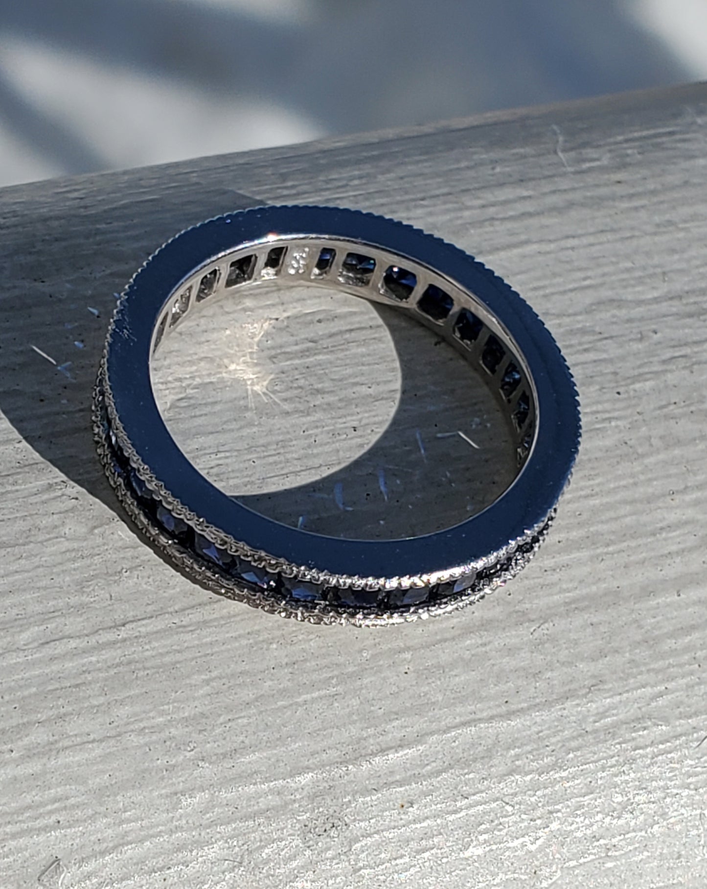 925 Sterling Silver Princess Cut Channel Set Lab Sapphire Eternity Band Ring