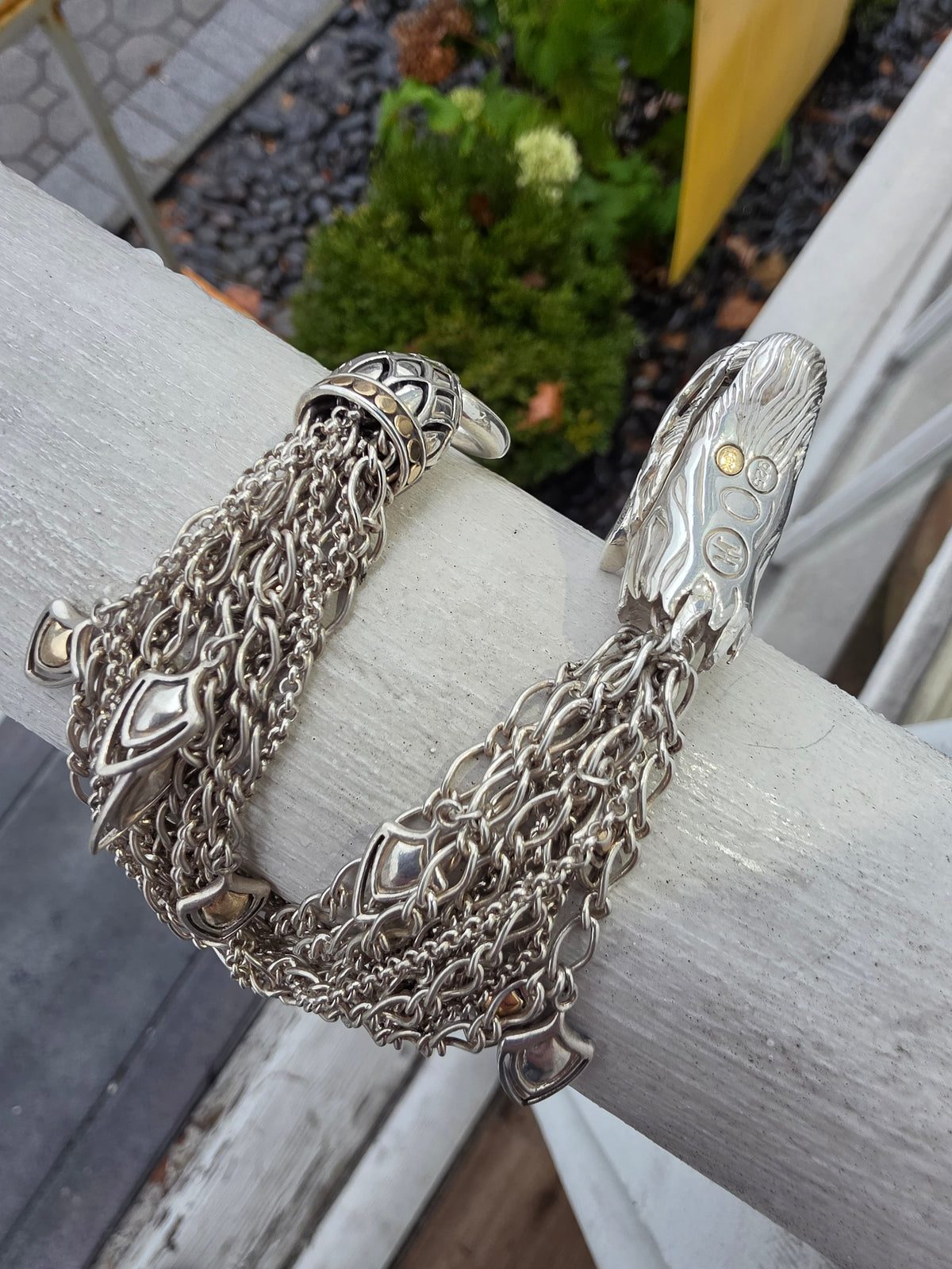 925 Sterling Silver & 18k Gold Designer John Hardy Naga Dragon Multi-Strand Bracelet