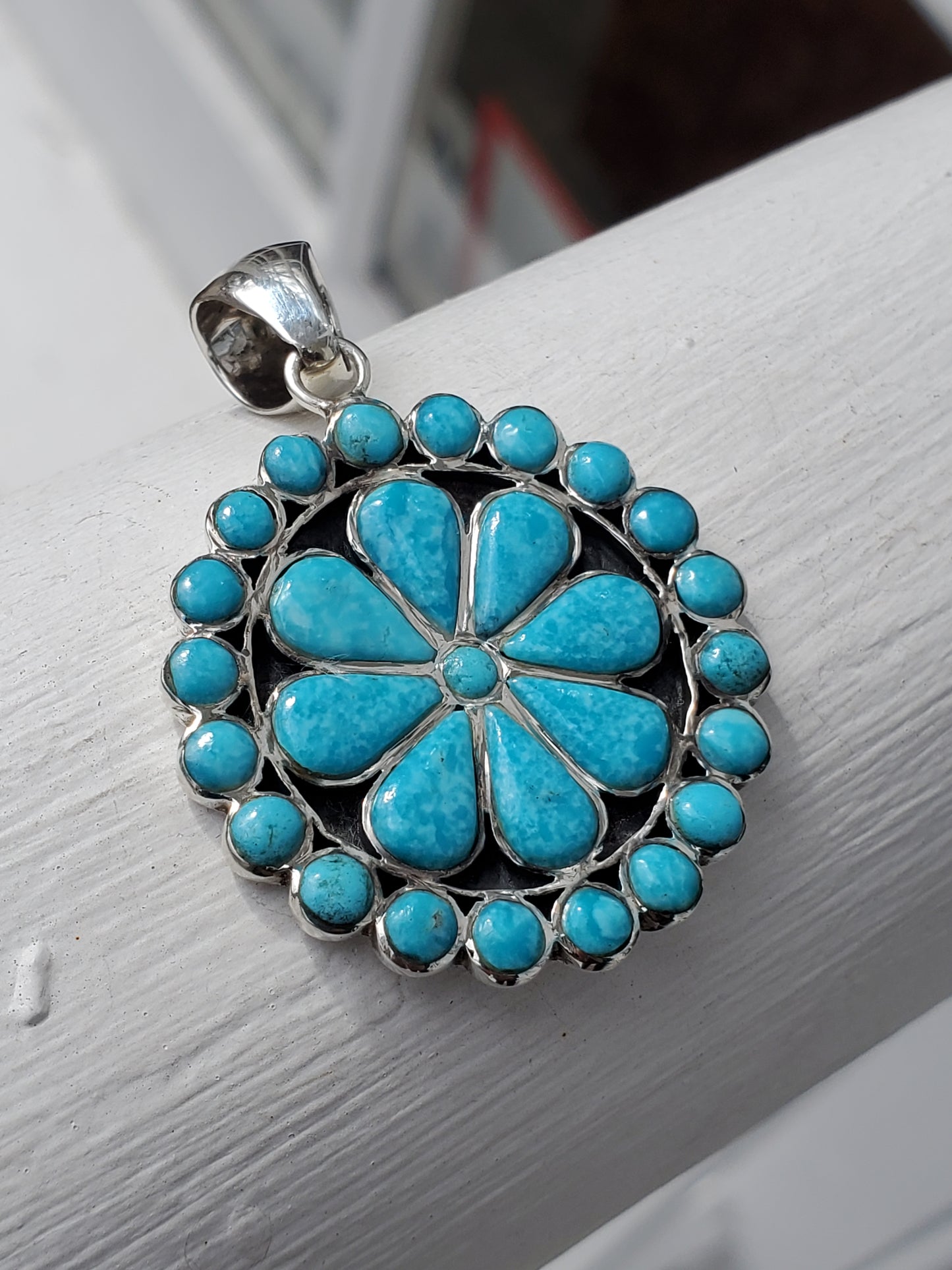 925 Sterling Silver Mosaic Natural Turquoise Pendant