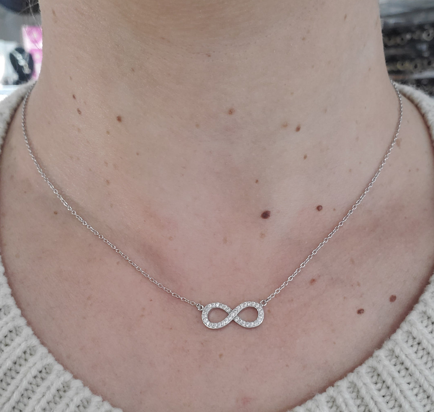 925 Sterling Silver Clear Zirconia Infinity Necklace