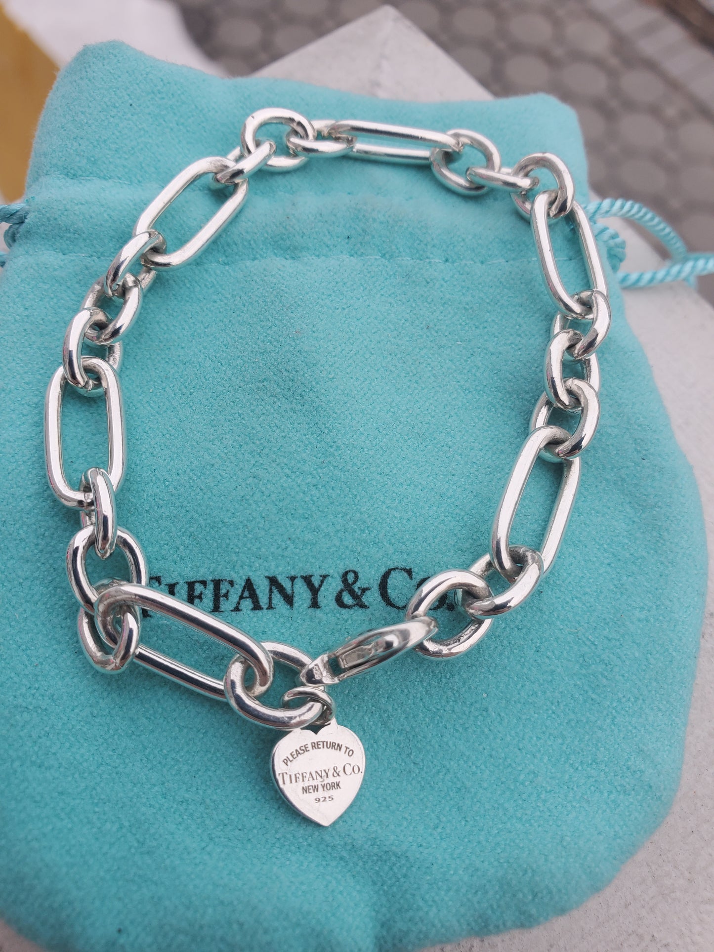 925 Sterling Silver Tiffany & Co. Paloma Picasso Paperclip link bracelet w/ Tiffany heart charm