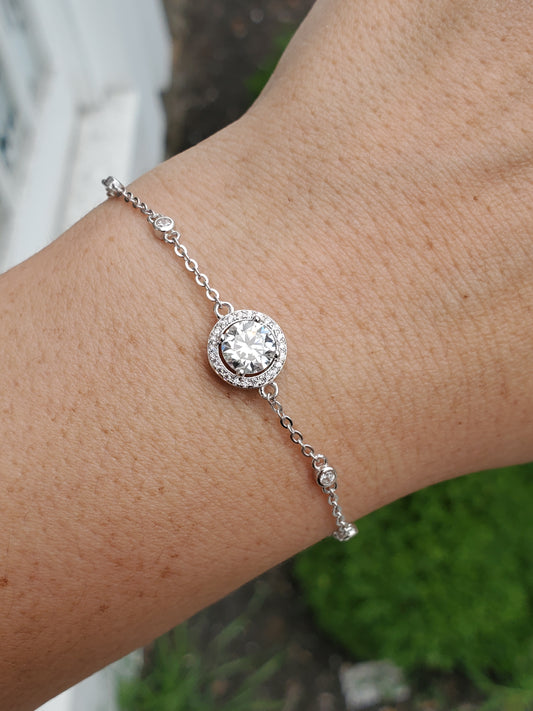 925 Sterling Silver 1ct Moissanite Diamond bezel set station bracelet