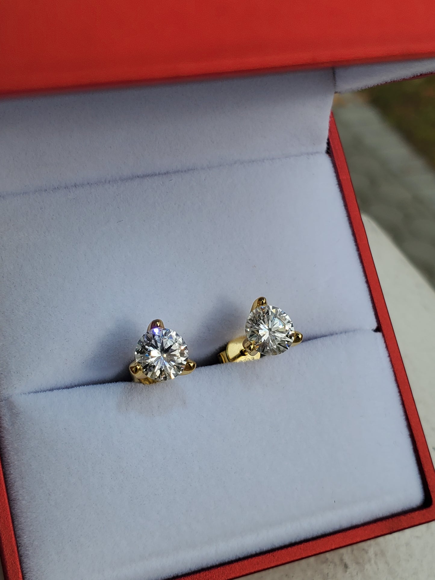 925 Sterling Silver Vermeil 2tcw Moissanite Diamond Fancy 3-Prong Setting Stud Post Earrings