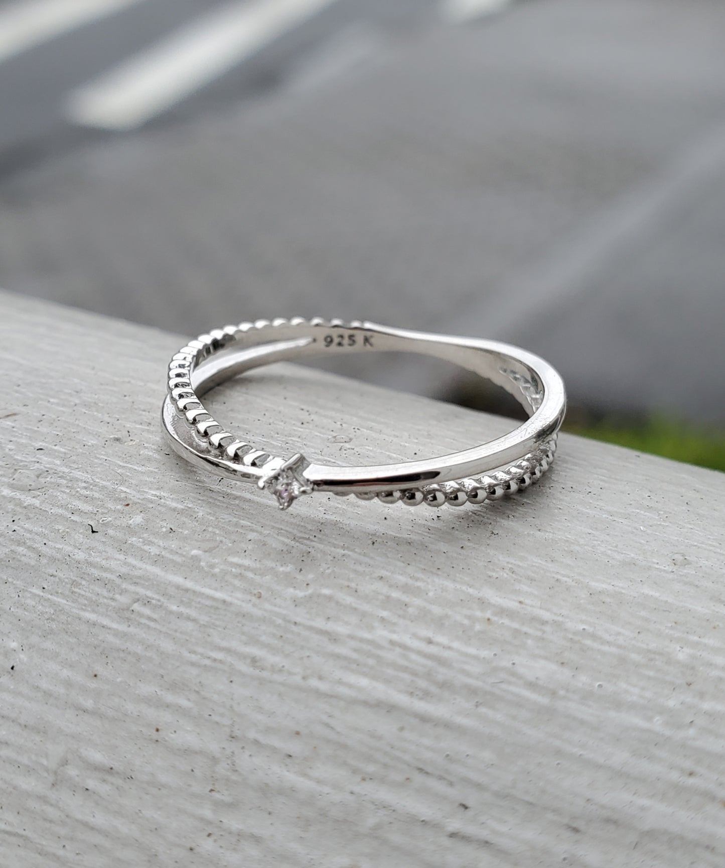 925 Sterling Silver Criss-cross Beaded CZ Zirconia Wrap Ring