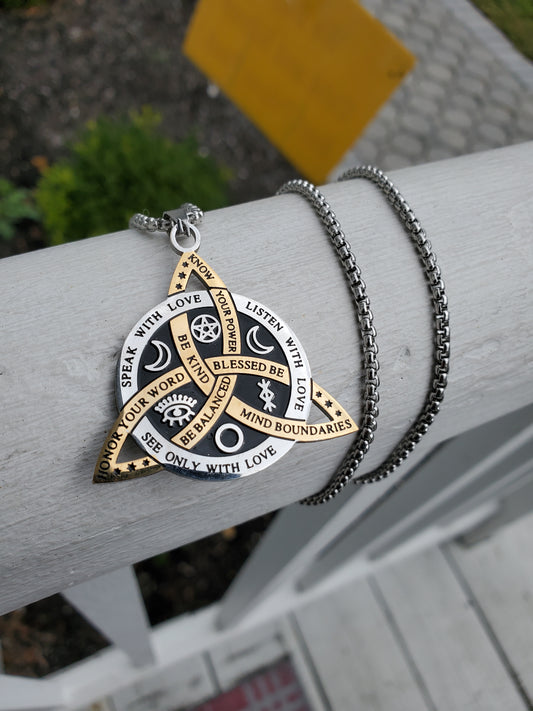 Stainless Steel two-tone Irish Celtic Trinity Knot Pendant Necklace