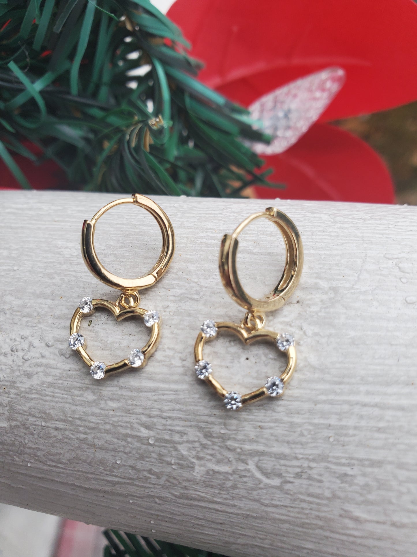 925 Sterling Silver Vermeil Elegant Open Heart CZ Zirconia Dangle Huggie Hoop Earrings