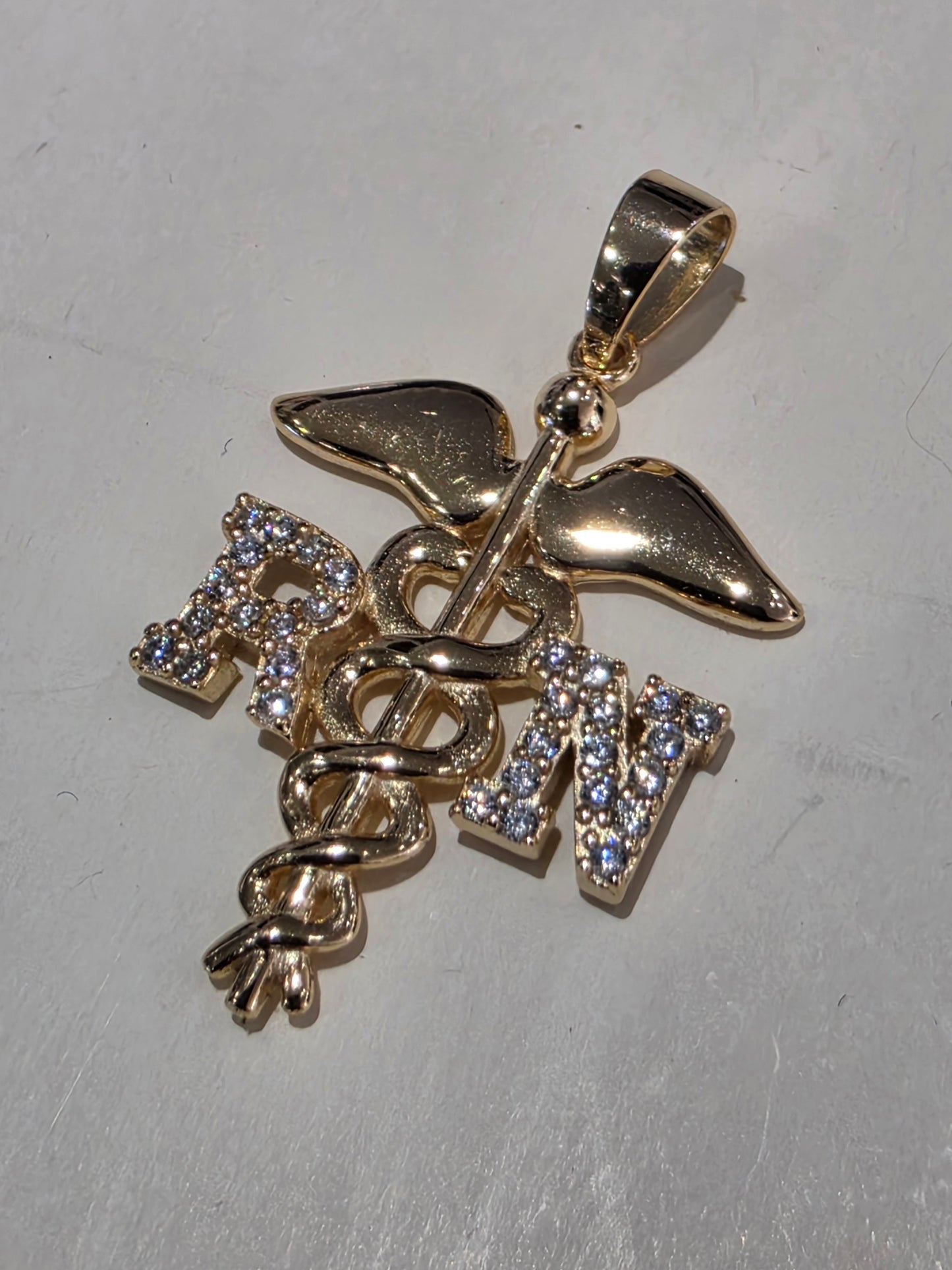 925 Sterling Silver & Vermeil RN Registered Nurse Medical Sign Staff Pendant Charm
