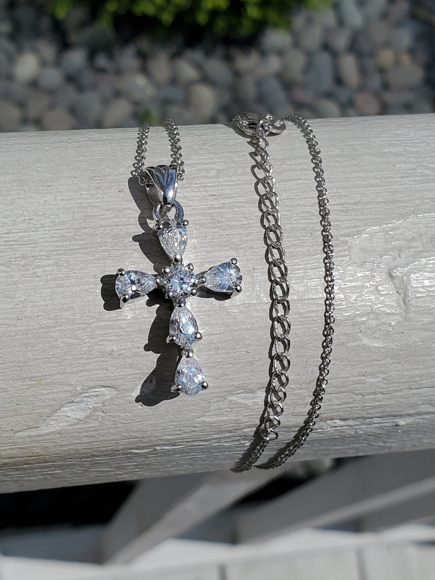 925 Sterling Silver Sparkling CZ Zirconia Cross Pendant Charm Necklace