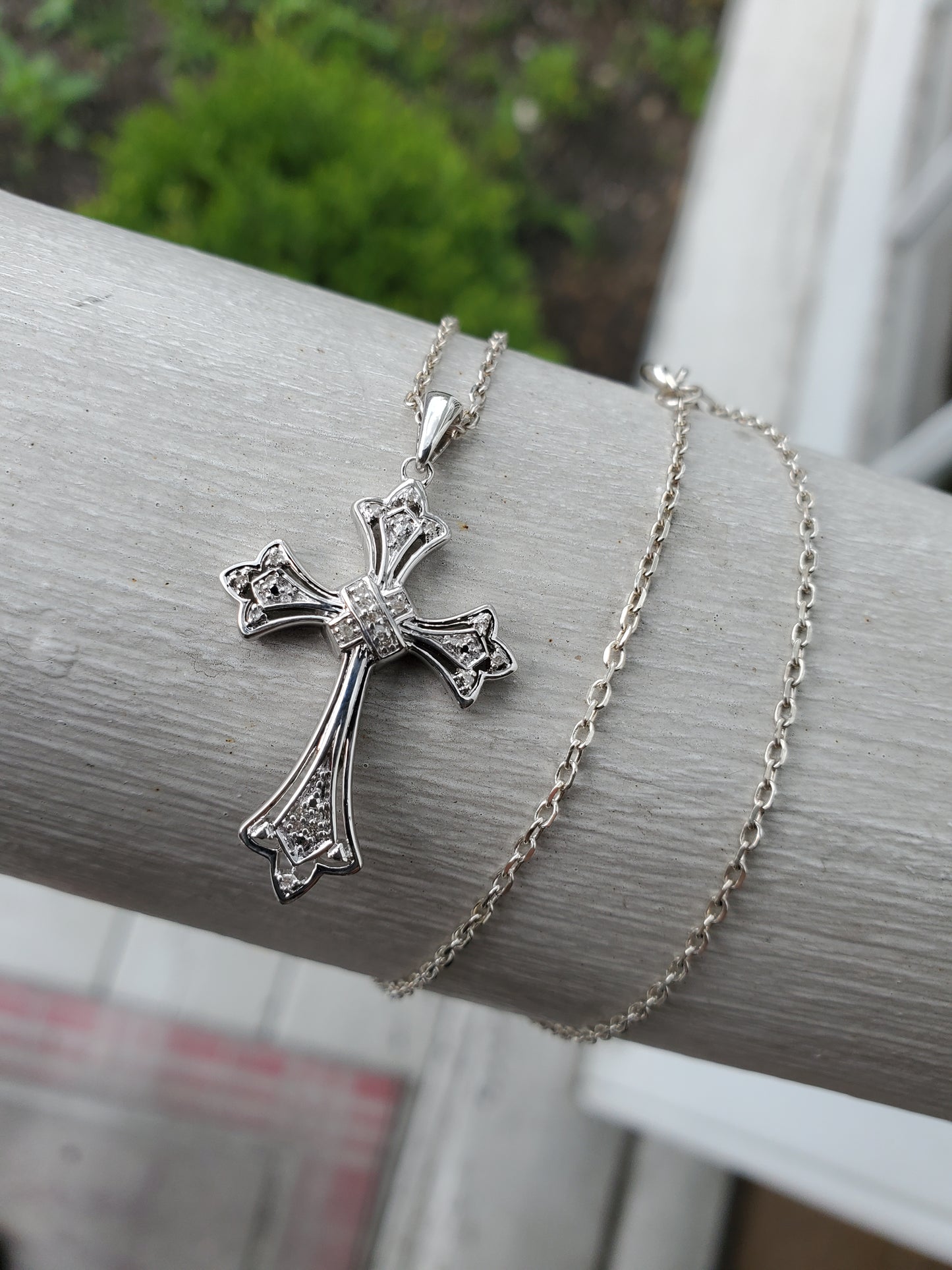 925 Sterling Silver Genuine Natural Diamond Cross Necklace Charm Pendant