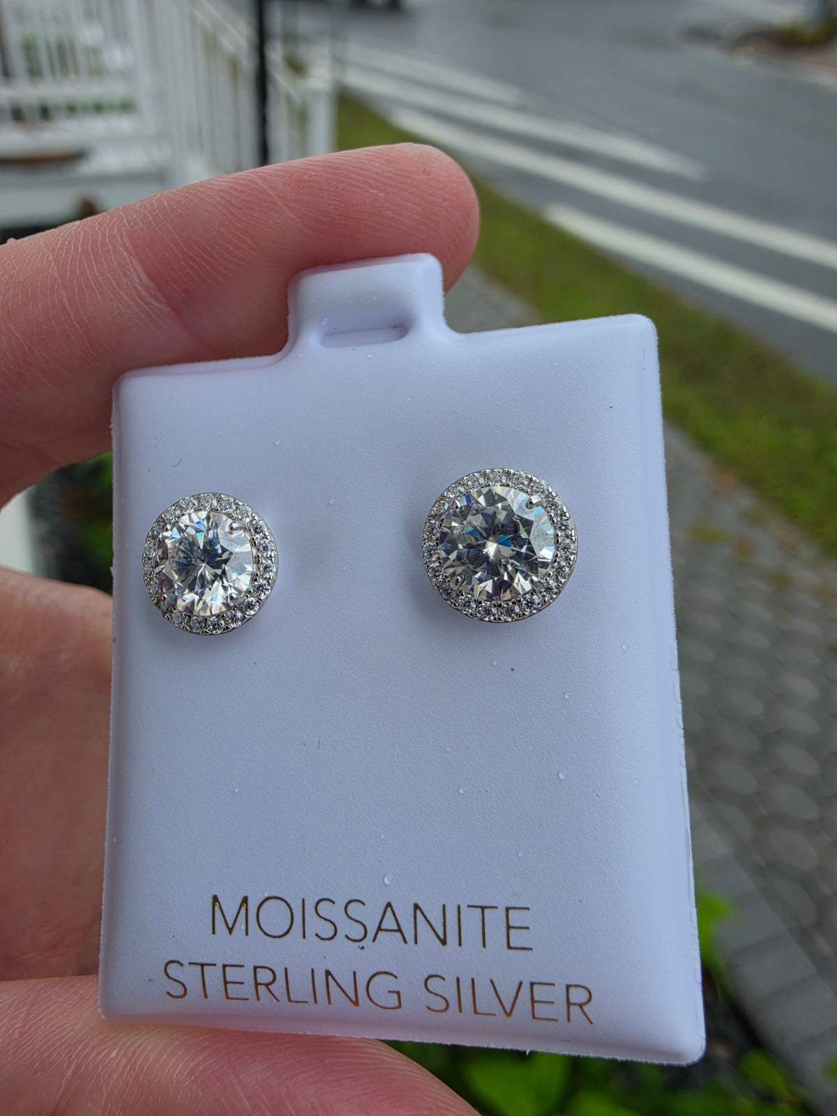 925 Sterling Silver 6.5mm 2tcw Round Moissanite Halo Stud Earrings