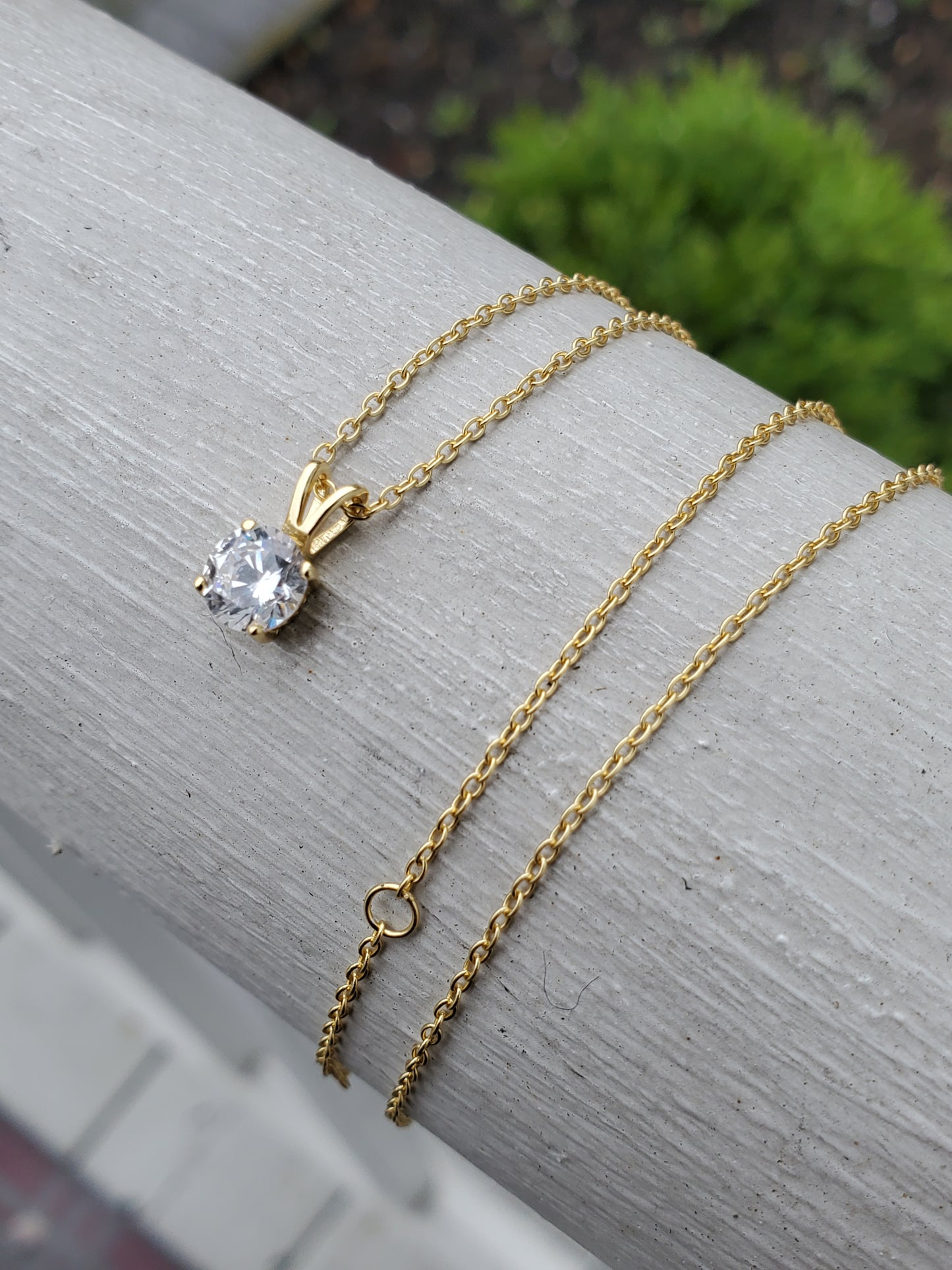 925 Sterling Silver Vermeil Half Carat CZ Zirconia Solitare Necklace