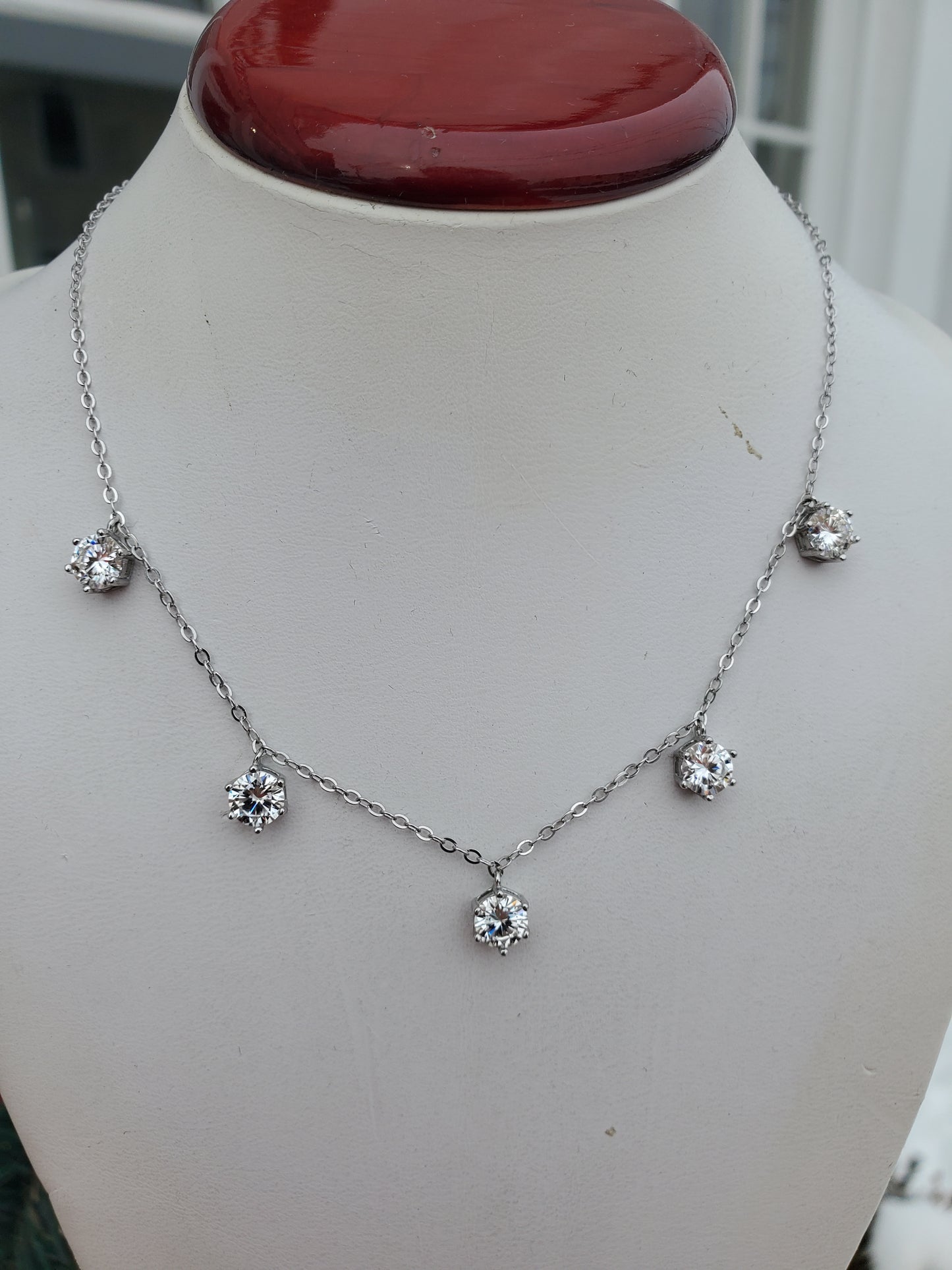 925 Sterling Silver 2.50 tcw Moissanite Stationed Diamond Necklace