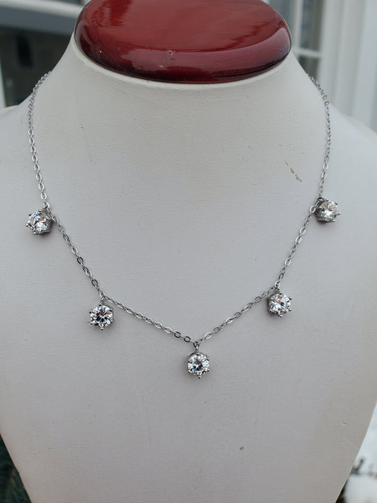 925 Sterling Silver 2.50 tcw Moissanite Stationed Diamond Necklace