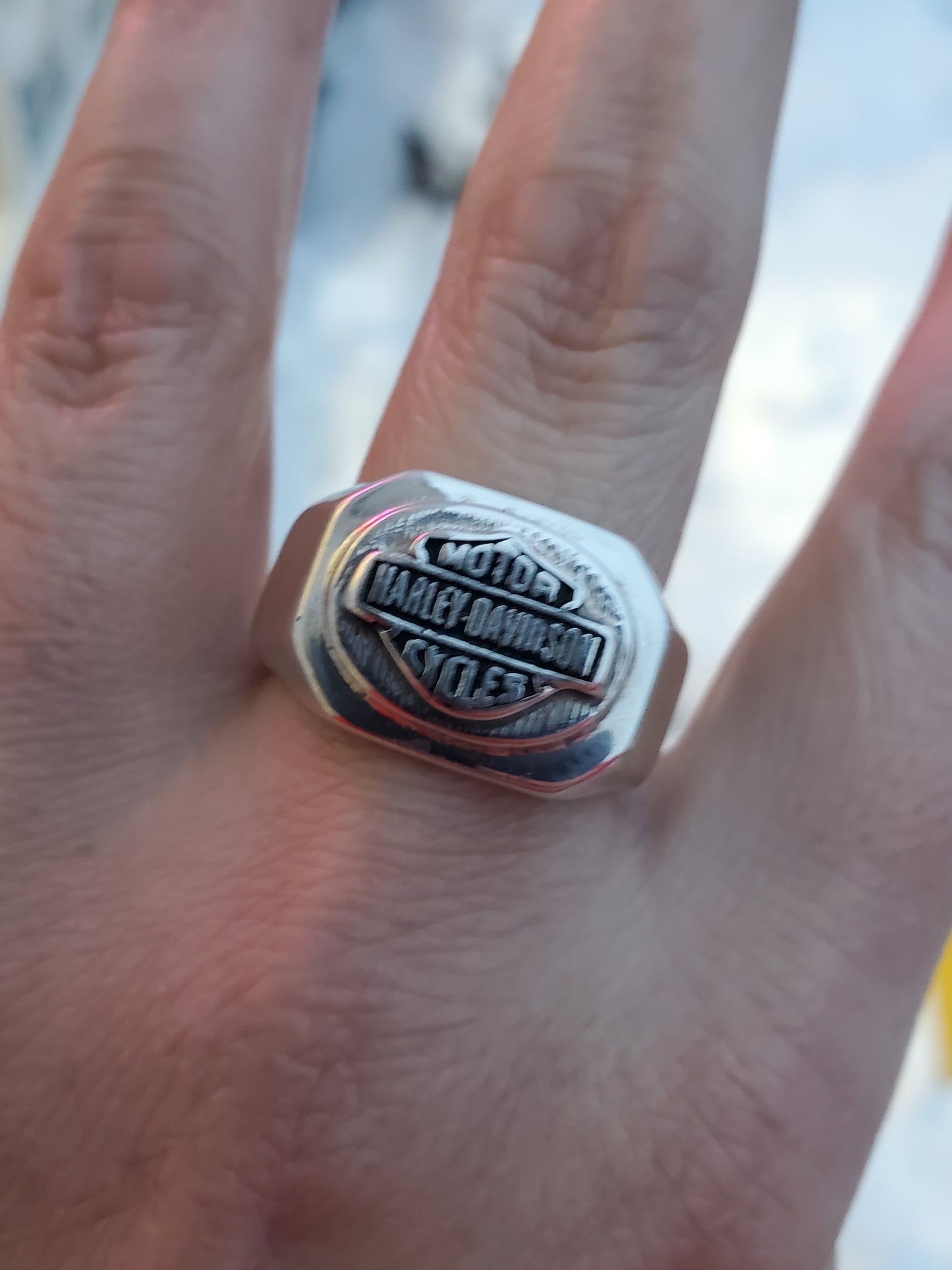 925 Sterling Silver Men's Motor Harley Davidson Cycles Biker Shield Ring