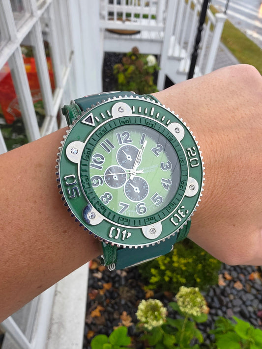 Mens Stainless Steel Techno King Green Rubber Band