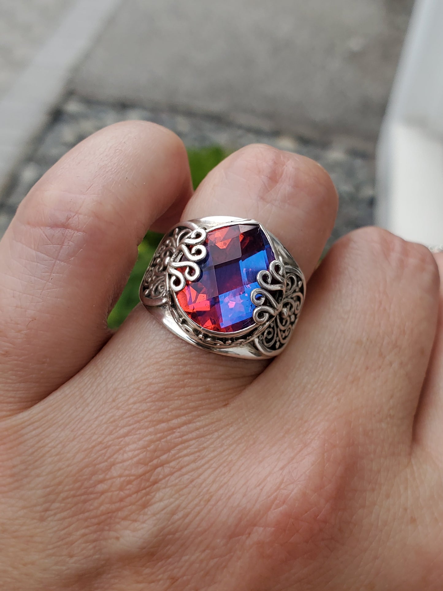 925 Sterling Silver Designer Sarda Volcanic Quartz Filagre Ring