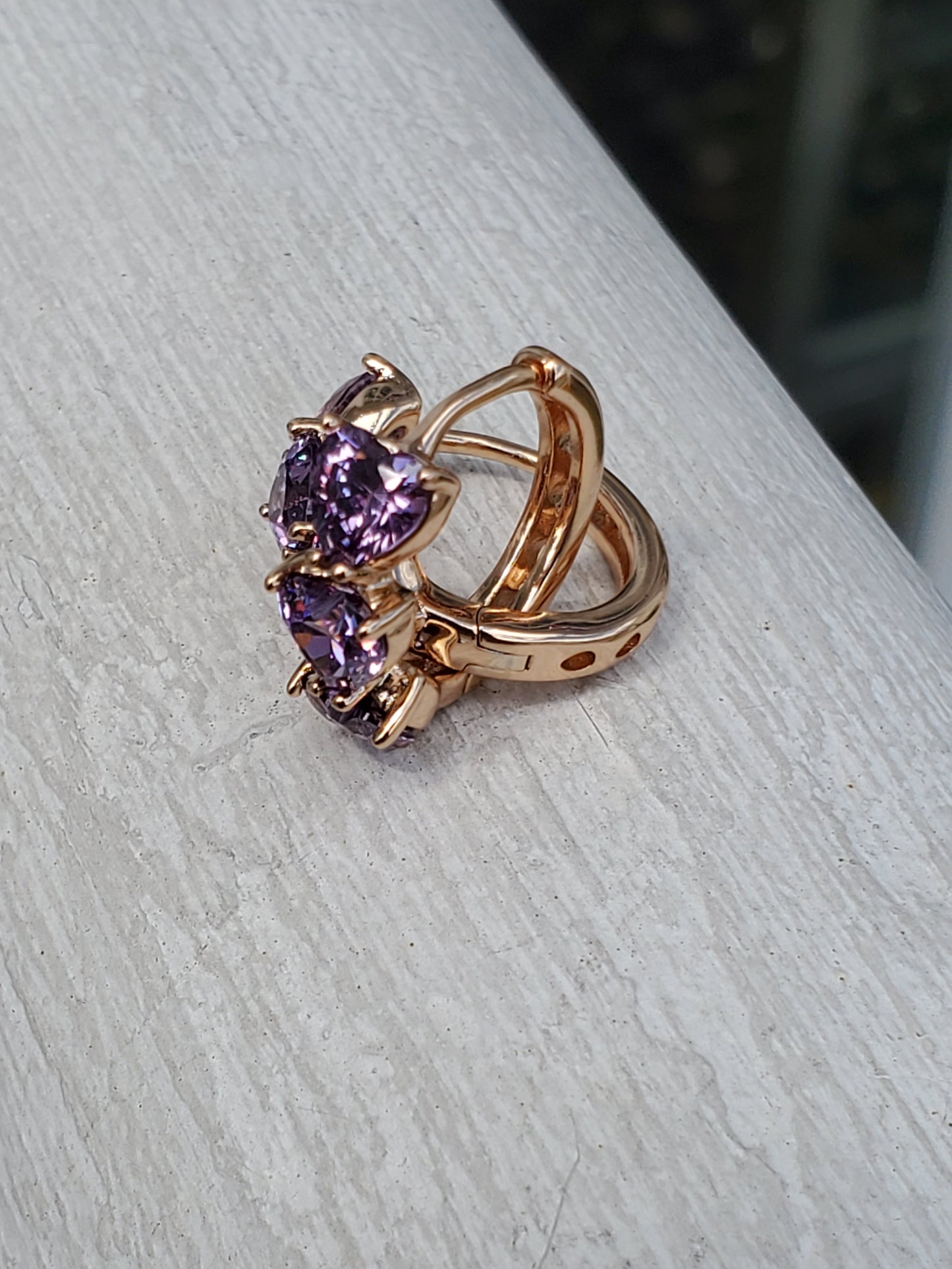 Stainless Steel 316L Simulated Purple Amethyst Heart Huggie Hoop Earrings