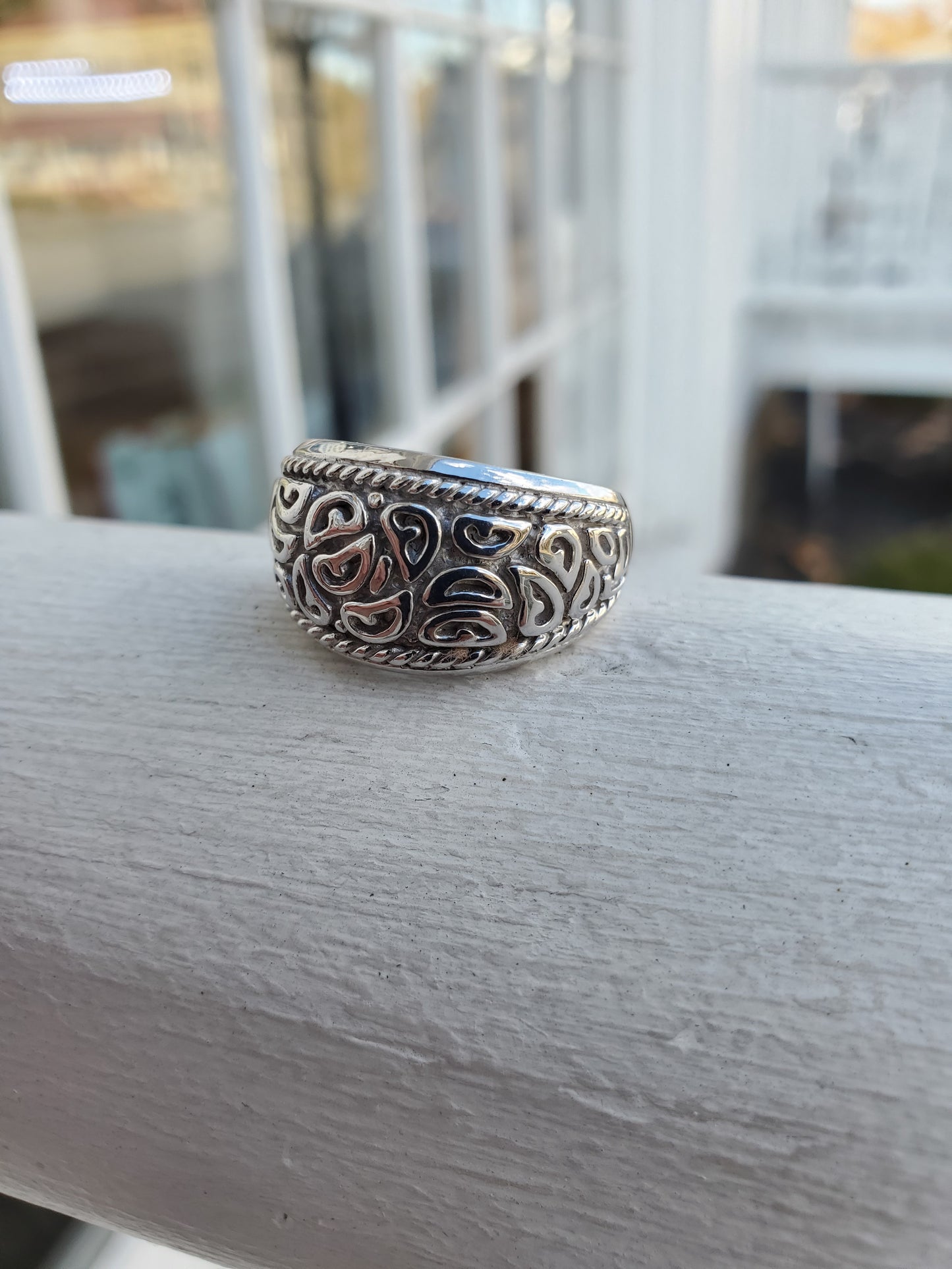 925 Sterling Silver Solid Decorative Wide Tapered Band Ring