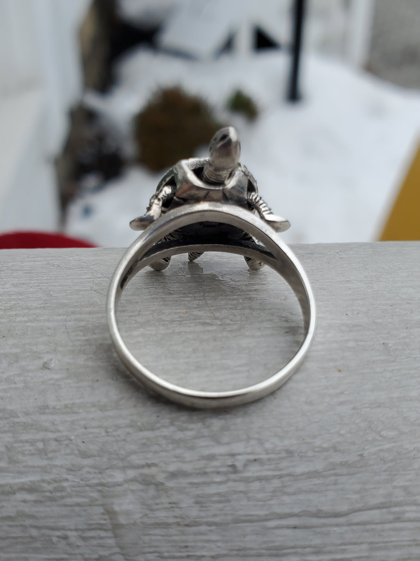 925 Sterling Silver Half Carat Oval Amethyst & Marcasite Movable Turtle Ring