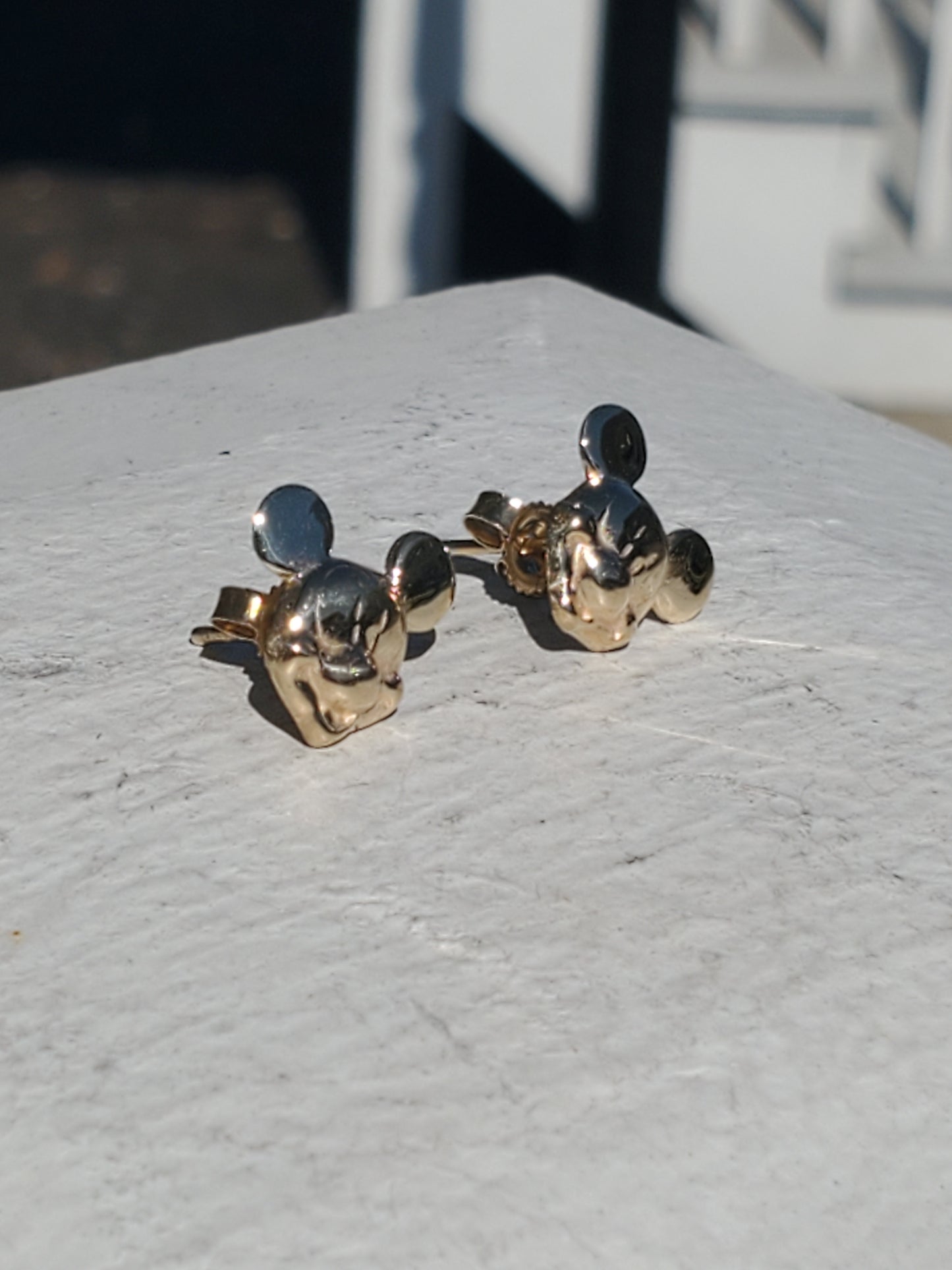 14k Solid Gold Mickey Mouse Head Stud Earrings Butterfly Pushbacks