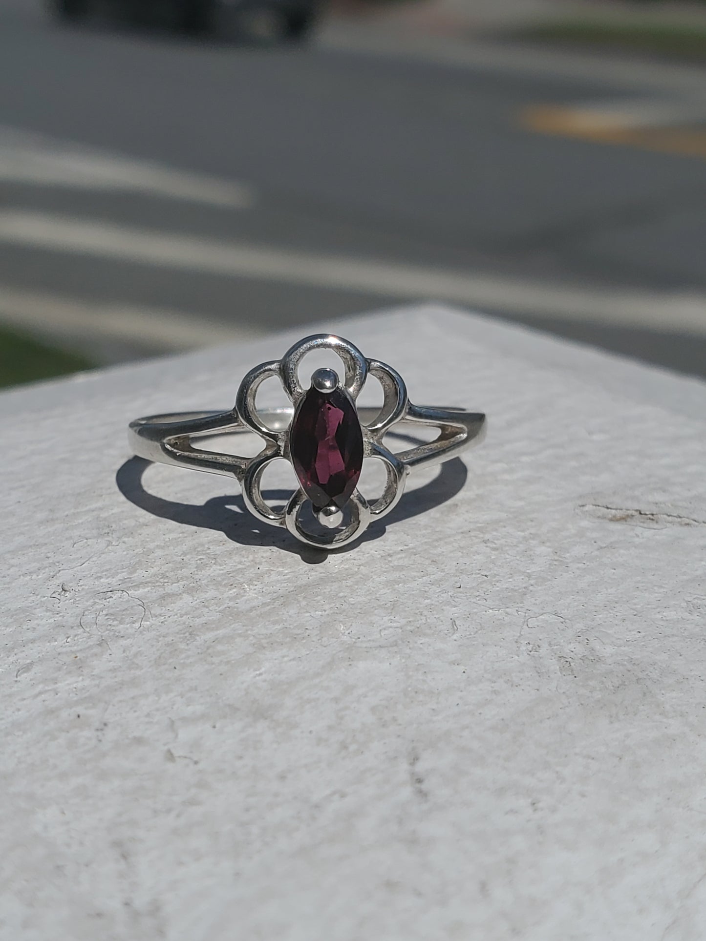 925 Sterling Silver Rhodolite Garnet Marquise Solitare Ring